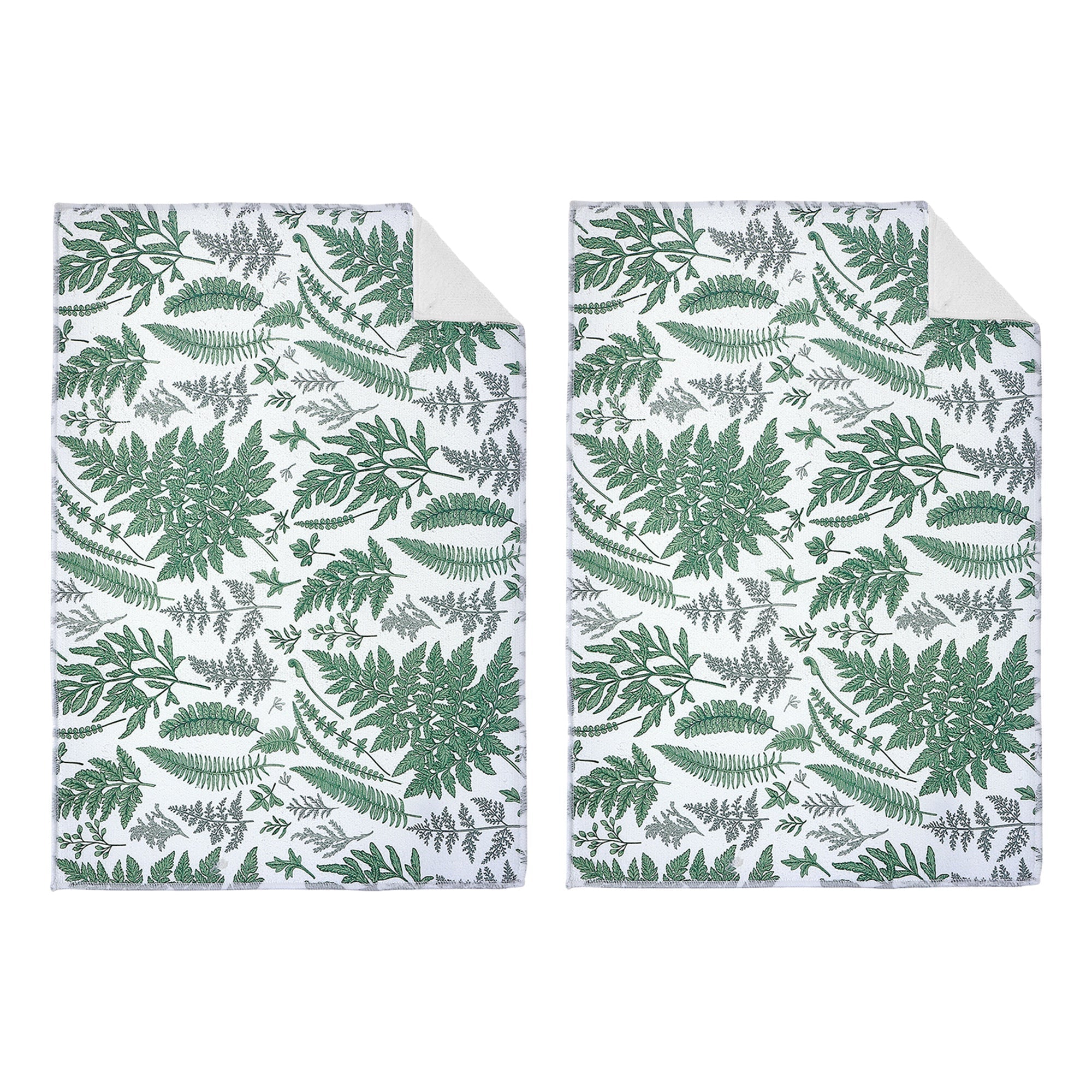 Microfibre Drying Mat Fern Leaves Design, Absorbent Dish Drainer Pad, Set of 2