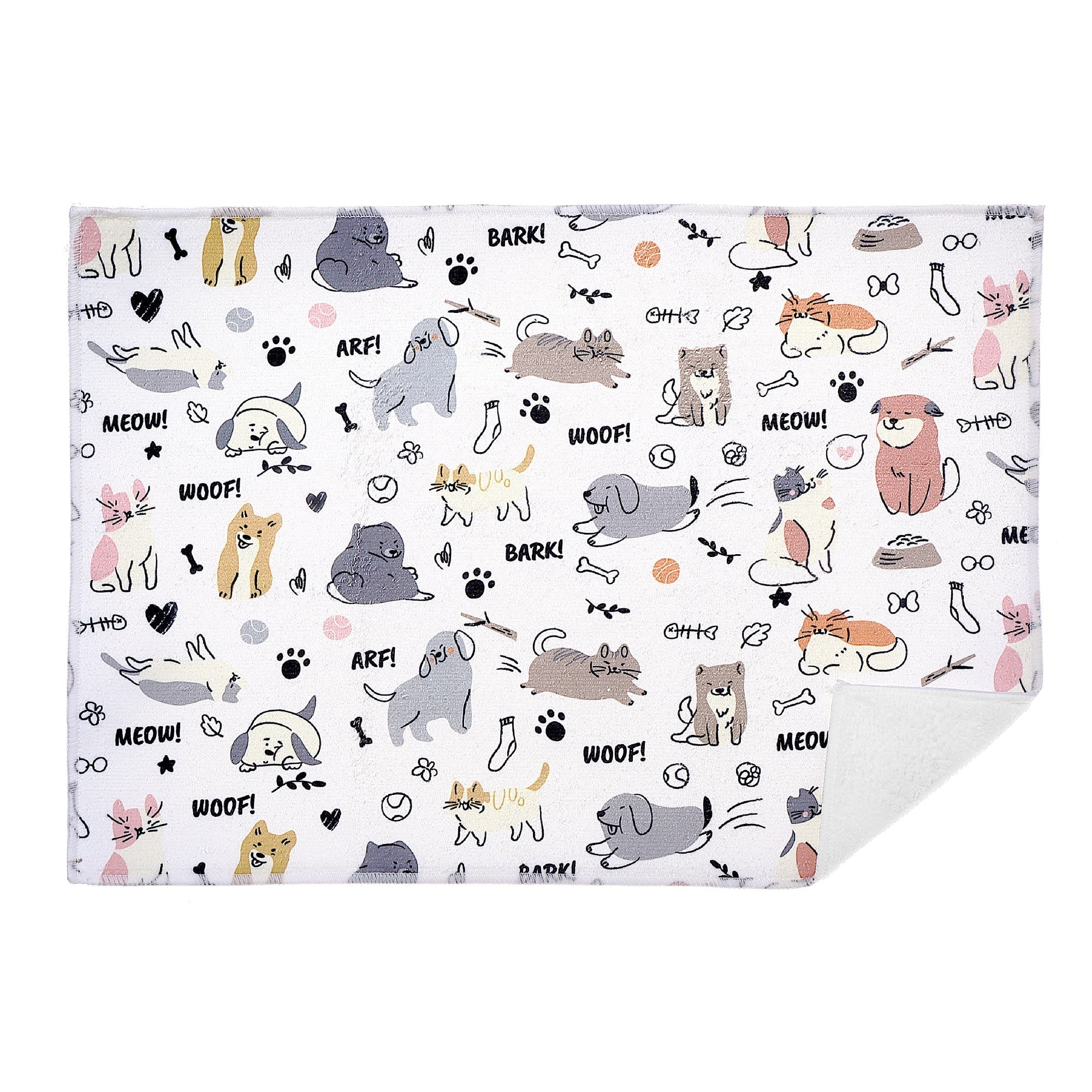 Microfibre Drying Mat Dog and Cat Print, Kitchen Counter Protector, Set of 2