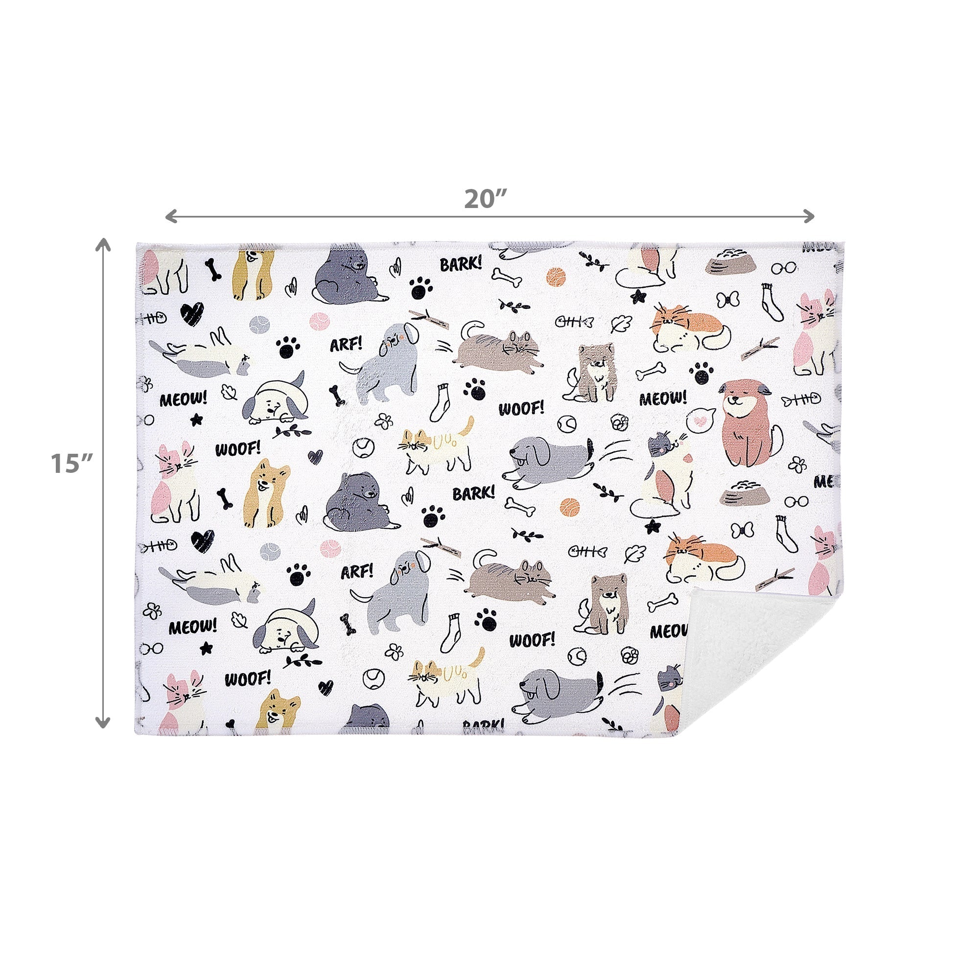 Microfibre Drying Mat Dog and Cat Print, Kitchen Counter Protector, Set of 2