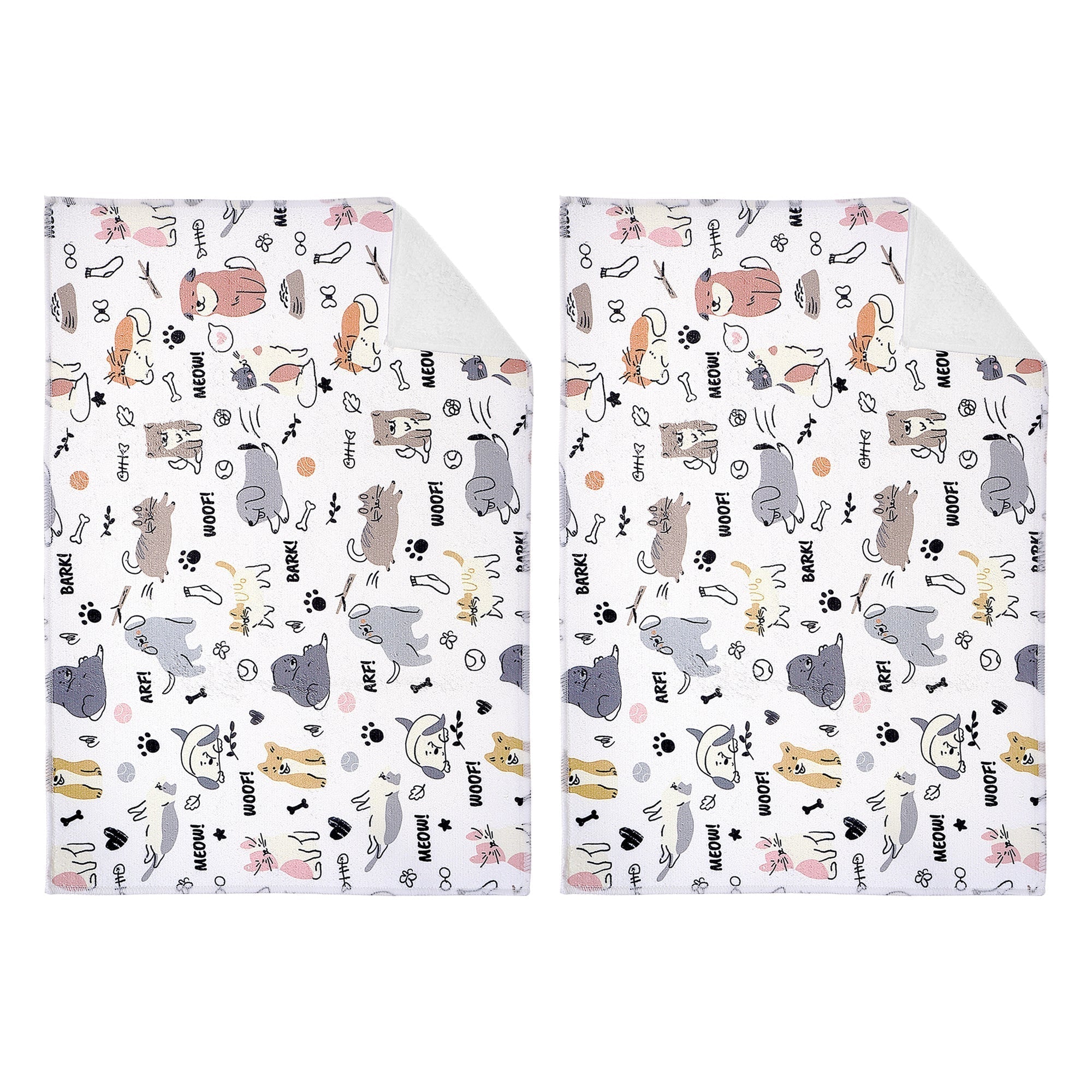 Microfibre Drying Mat Dog and Cat Print, Kitchen Counter Protector, Set of 2