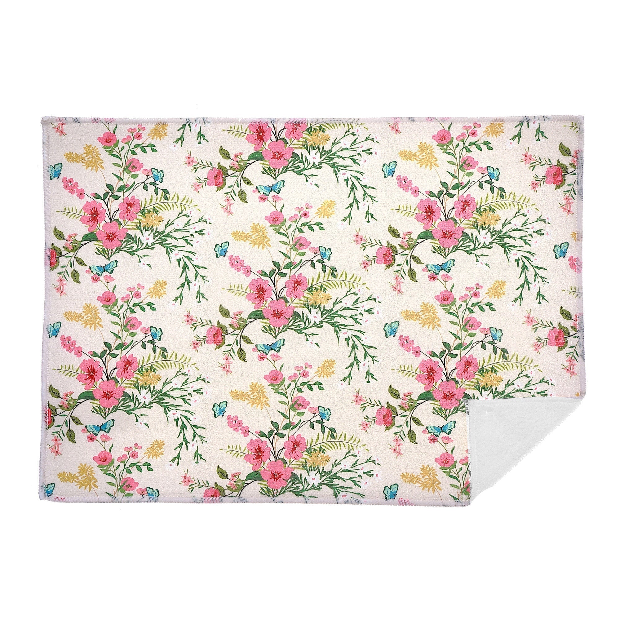 Microfibre Drying Mat Vintage Floral, Absorbent Kitchen Counter Mat, Set of 2