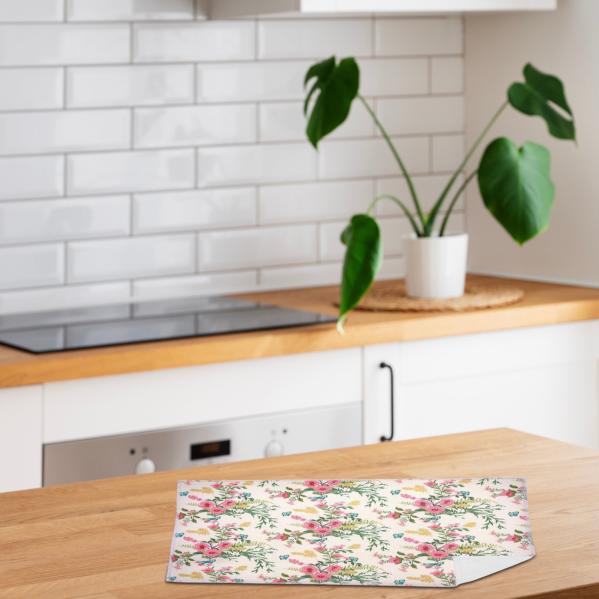 Microfibre Drying Mat Vintage Floral, Absorbent Kitchen Counter Mat, Set of 2
