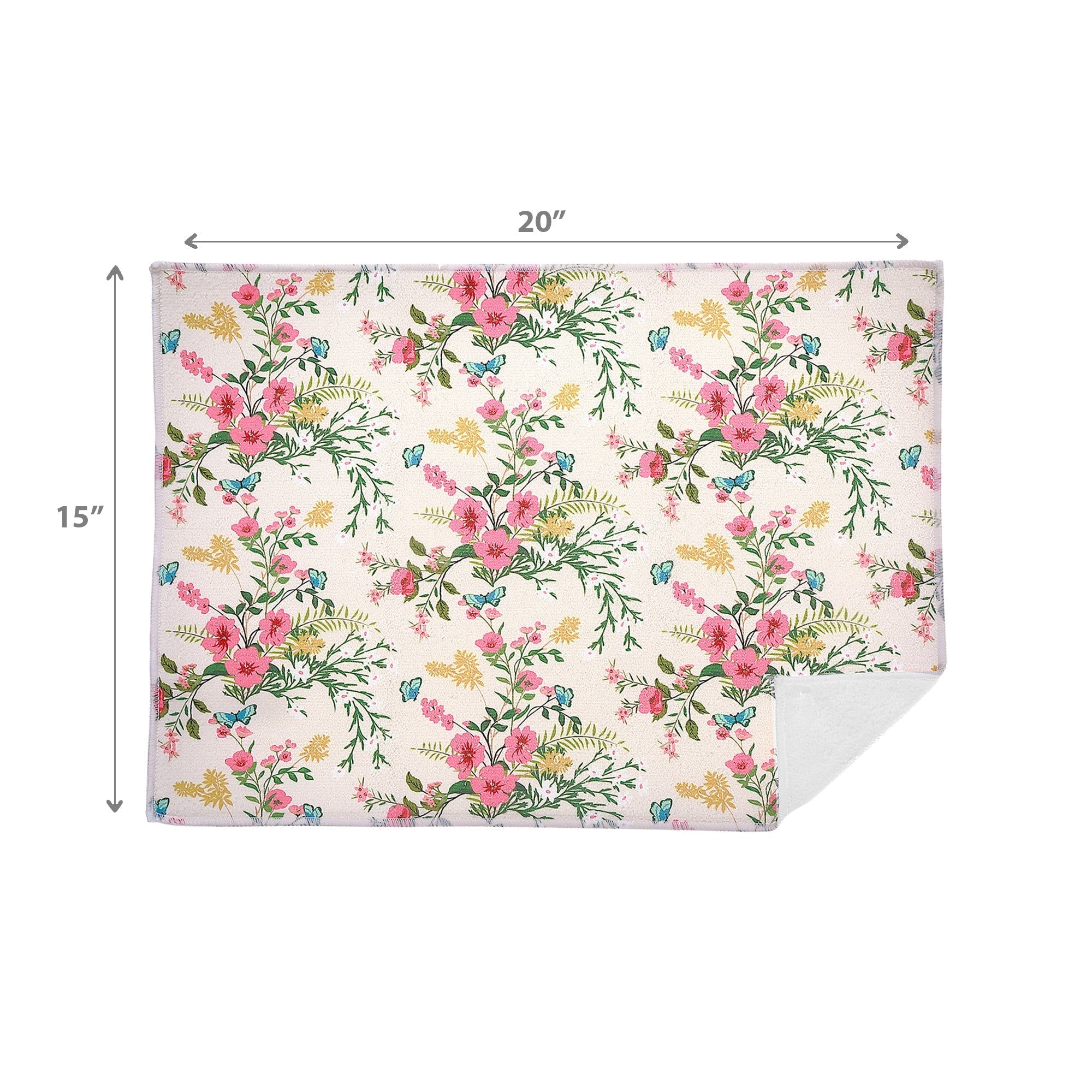 Microfibre Drying Mat Vintage Floral, Absorbent Kitchen Counter Mat, Set of 2