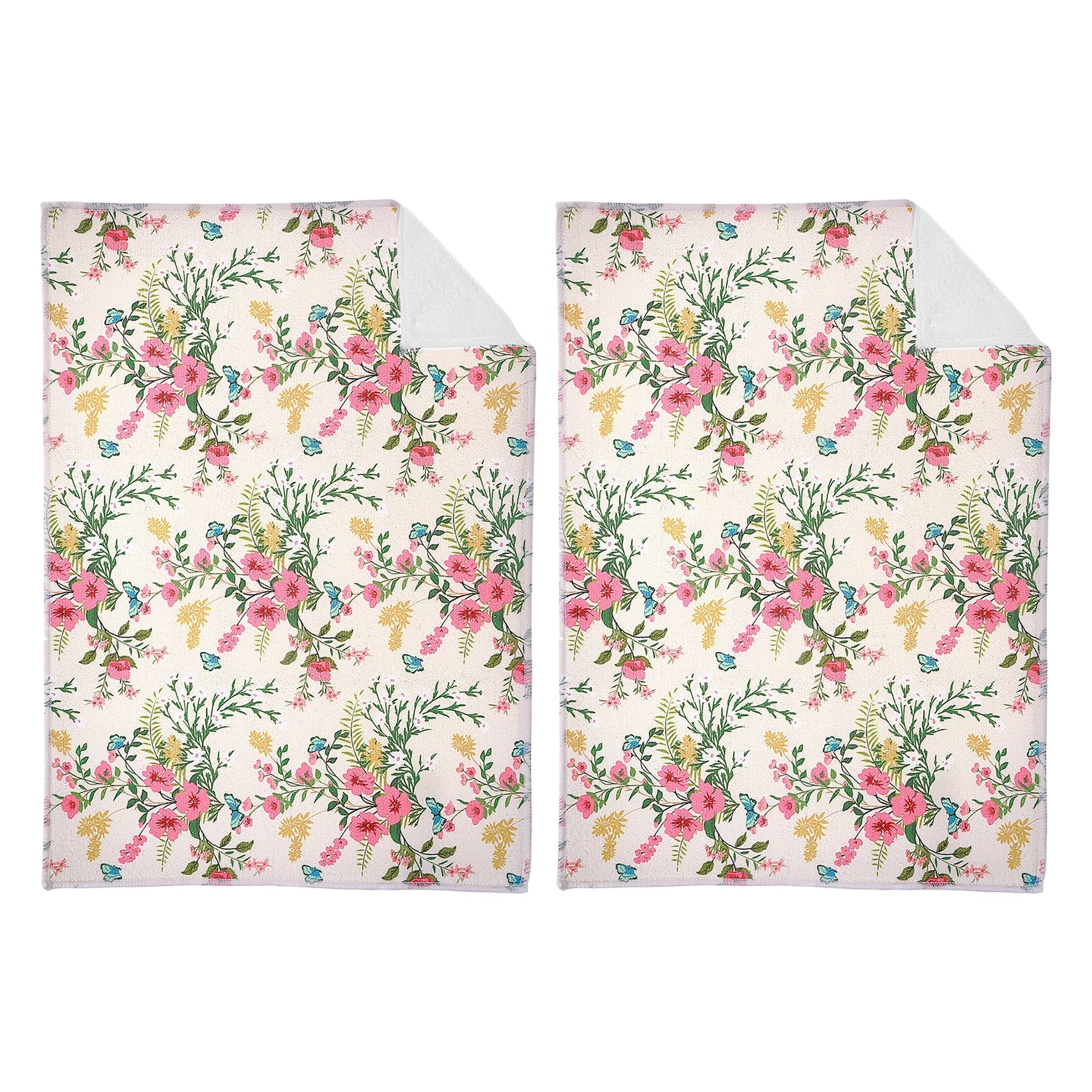 Microfibre Drying Mat Vintage Floral, Absorbent Kitchen Counter Mat, Set of 2