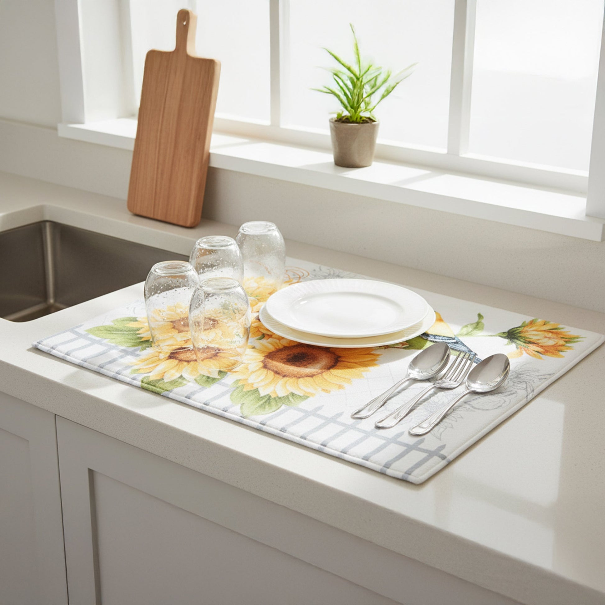Finch on Sunflower Microfibre Dish Drying Mat - Set of 2