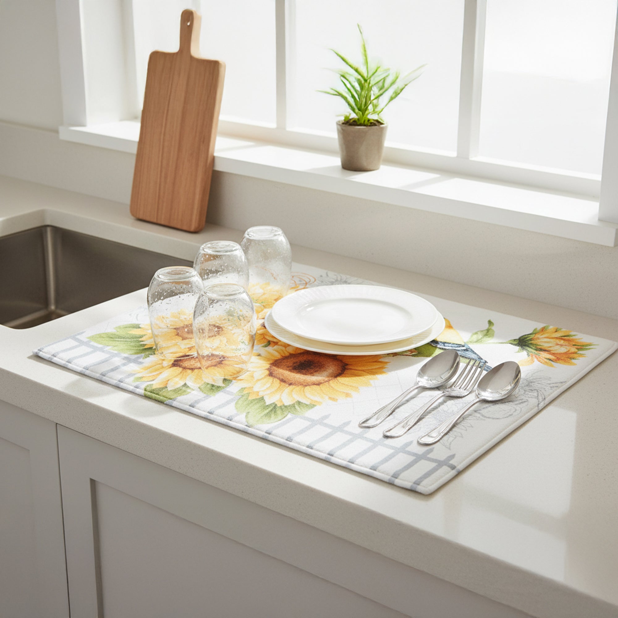 Finch on Sunflower Microfibre Dish Drying Mat - Set of 2