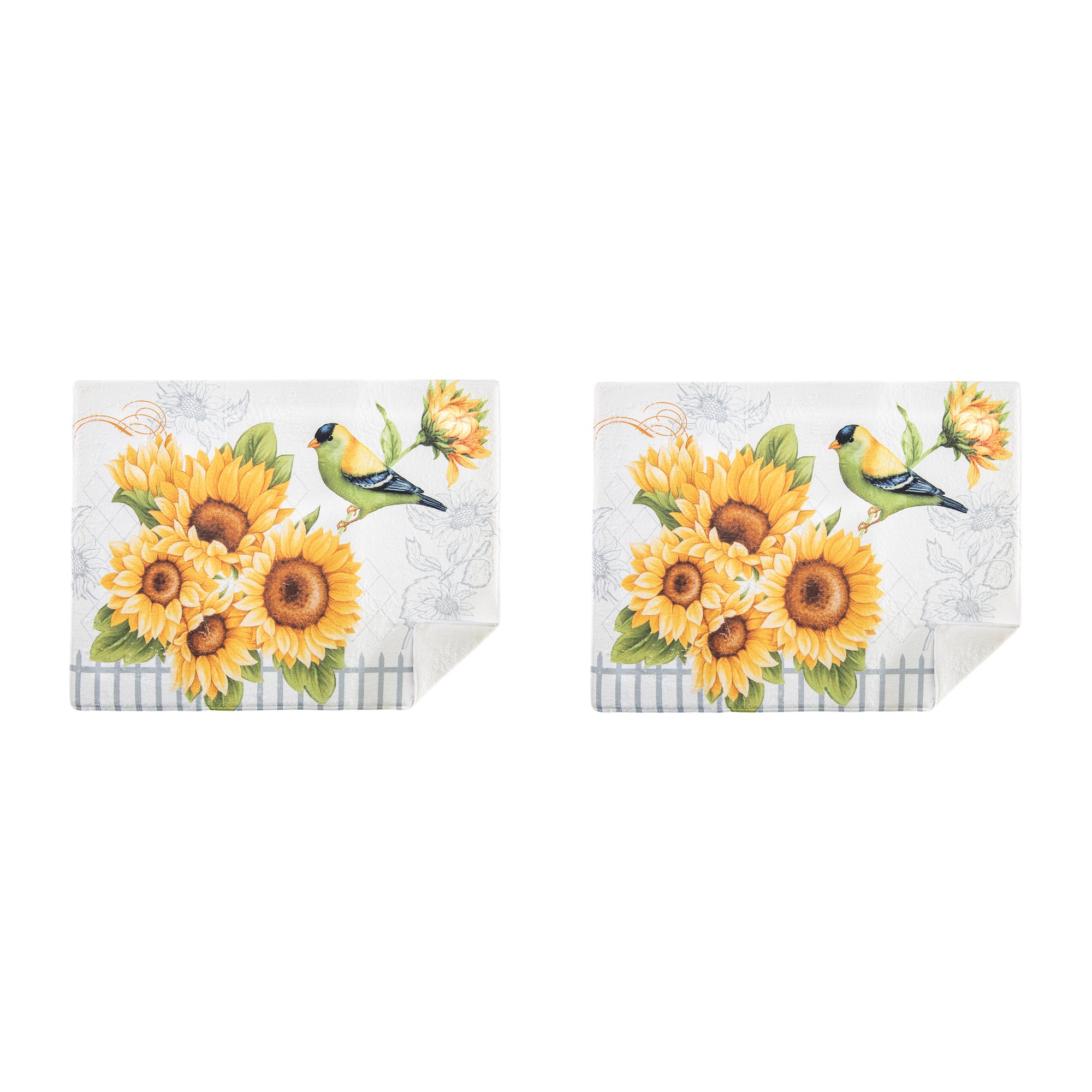 Finch on Sunflower Microfibre Dish Drying Mat - Set of 2