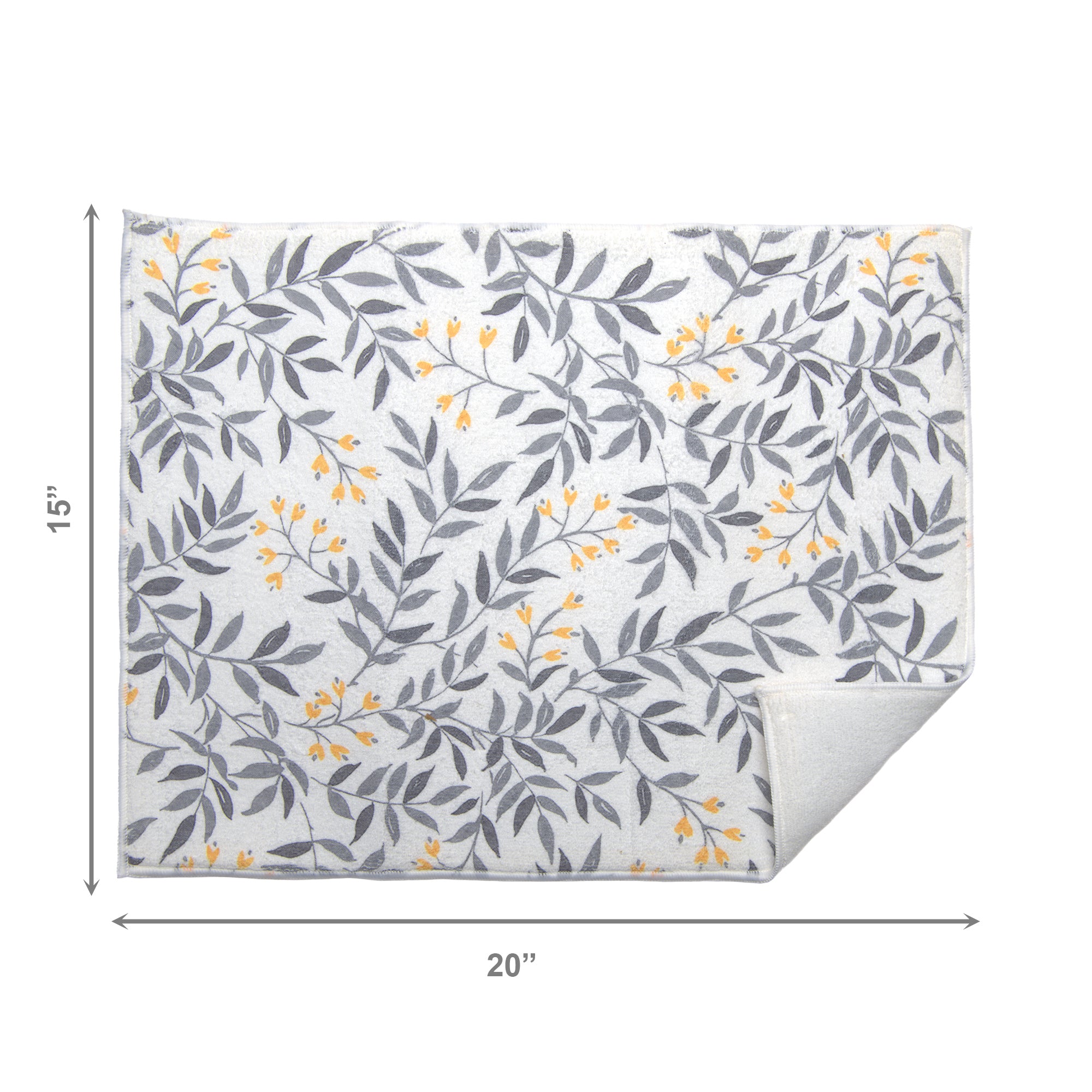 Gray Leaf Pattern Microfibre Dish Drying Mat - Set of 2