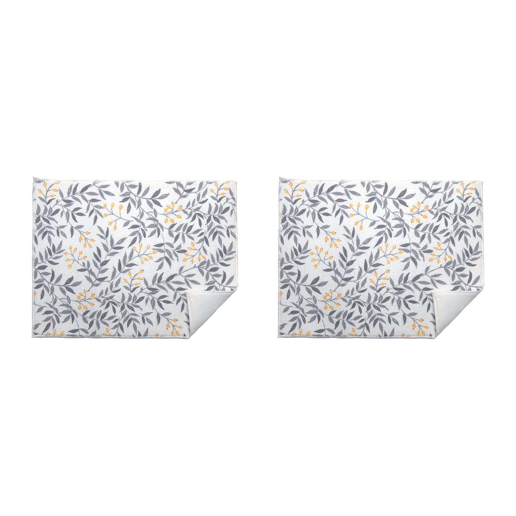 Gray Leaf Pattern Microfibre Dish Drying Mat - Set of 2