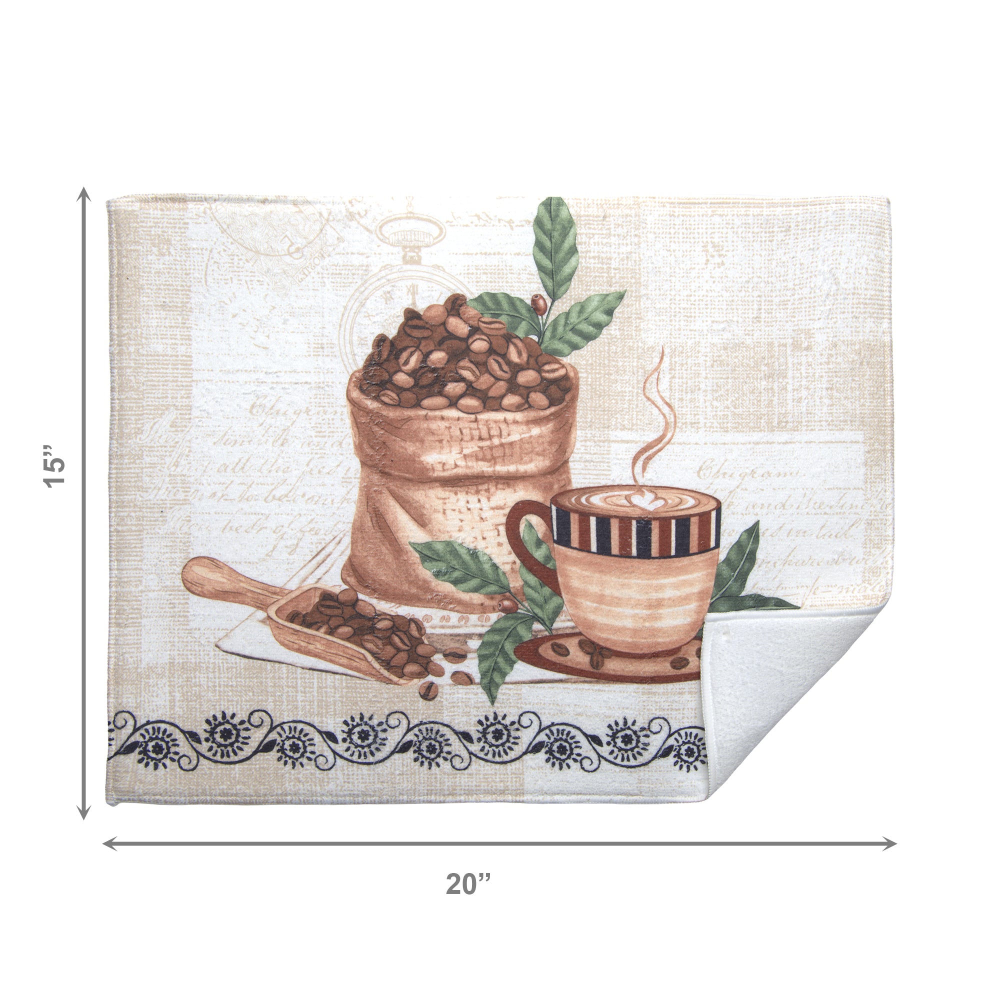 Coffee Bean Print Microfibre Dish Drying Mat - Set of 2