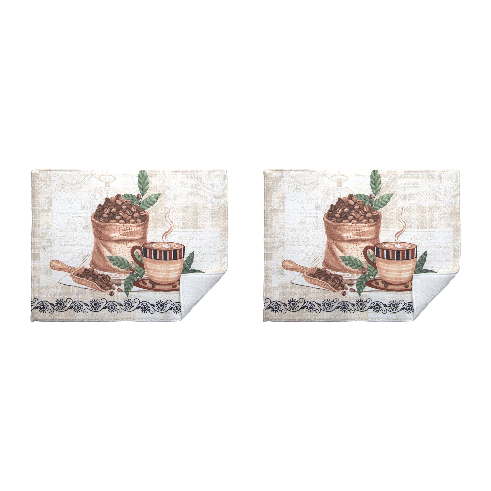 Coffee Bean Print Microfibre Dish Drying Mat - Set of 2