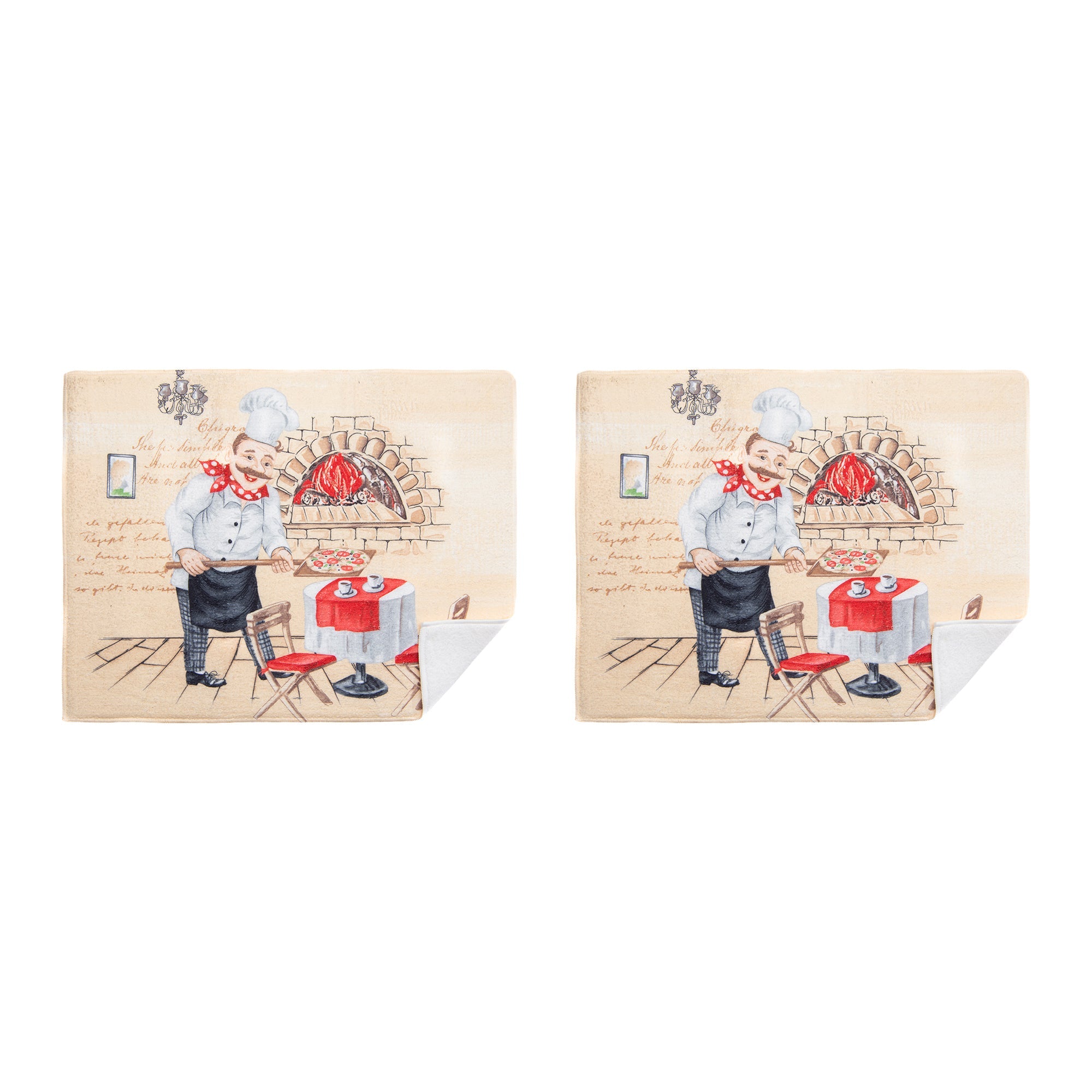 Chef Serving Pizza Microfibre Dish Drying Mat - Set of 2