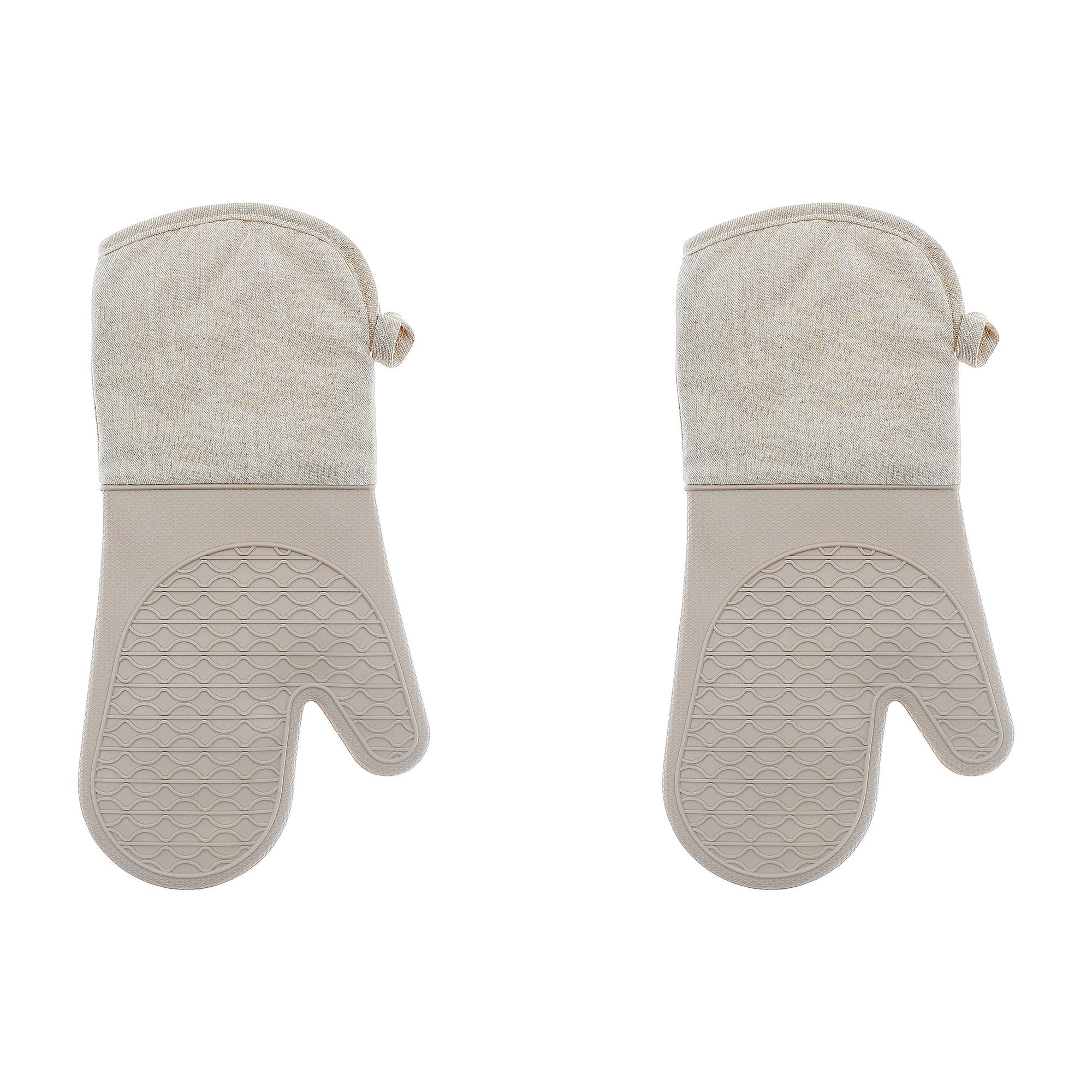 Solid Beige Heat-Resistant Silicone Oven Mitt - Set of 2