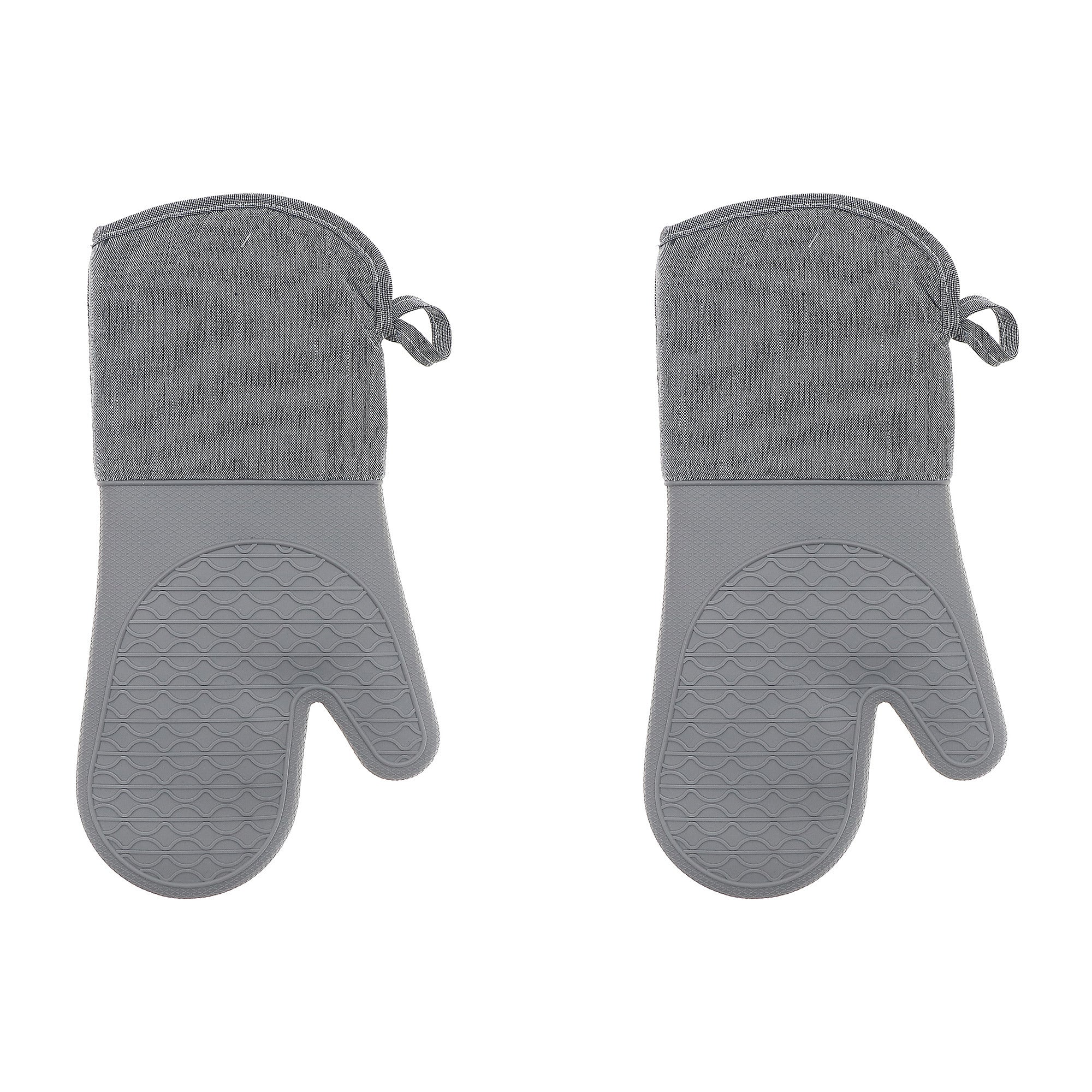 Solid Gray Heat-Resistant Silicone Oven Mitt - Set of 2