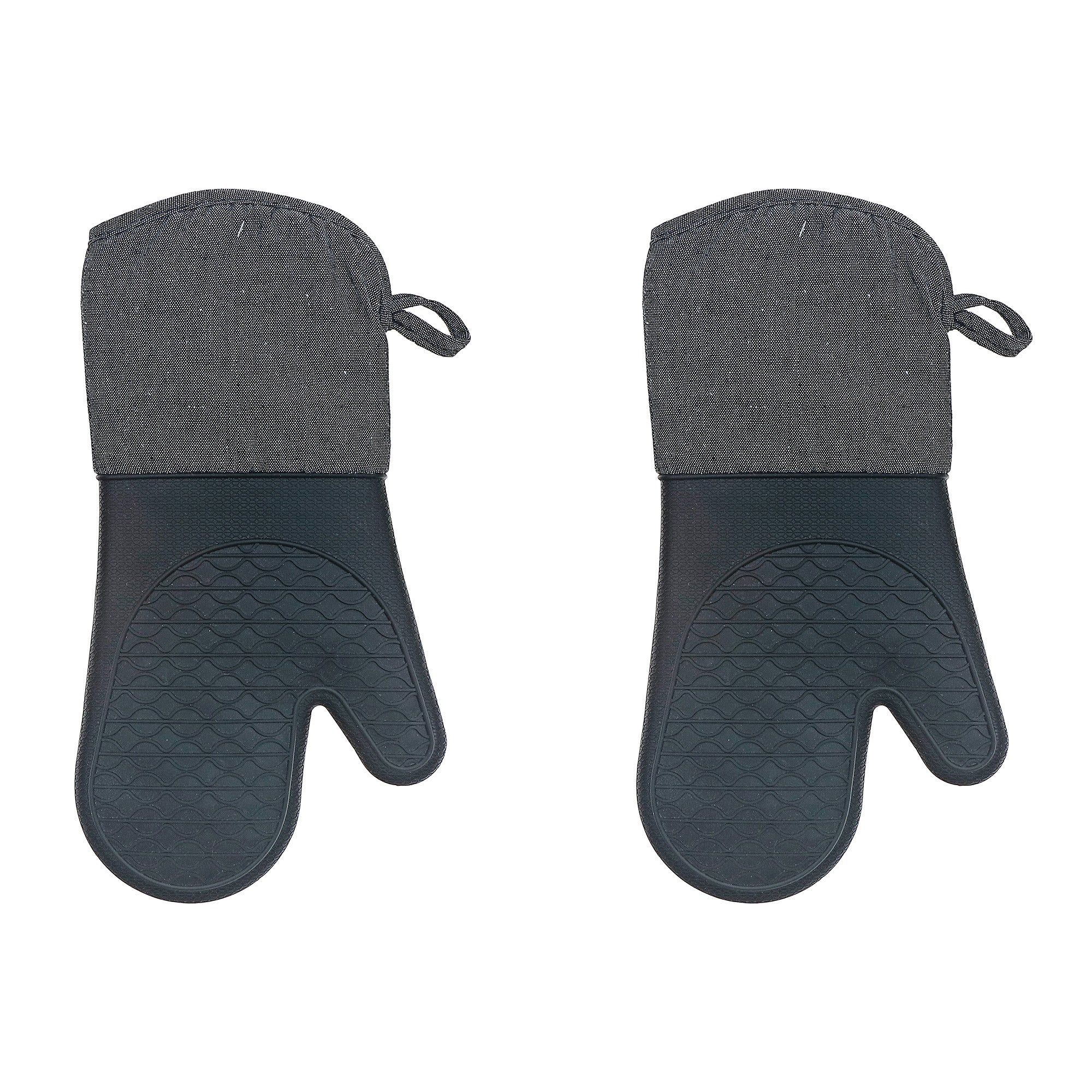 Solid Black Heat-Resistant Silicone Oven Mitt - Set of 2