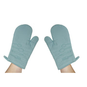2 Pc Utensil Front Stitched Oven Mitt 13 Inch, Kitchen Heat Resistant Blue Gloves
