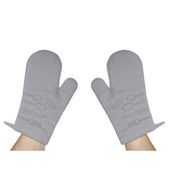 2 Pc Utensil Front Stitched Oven Mitt 13 Inch, Kitchen Heat Resistant Light Grey Gloves