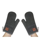 2 Pc Black Denim Oven Mitt With Leather Badge 13 Inch, Heat Resistant Kitchen Gloves