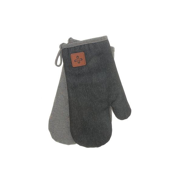 2 Pc Denim Oven Mitt With Leather Badge 13"