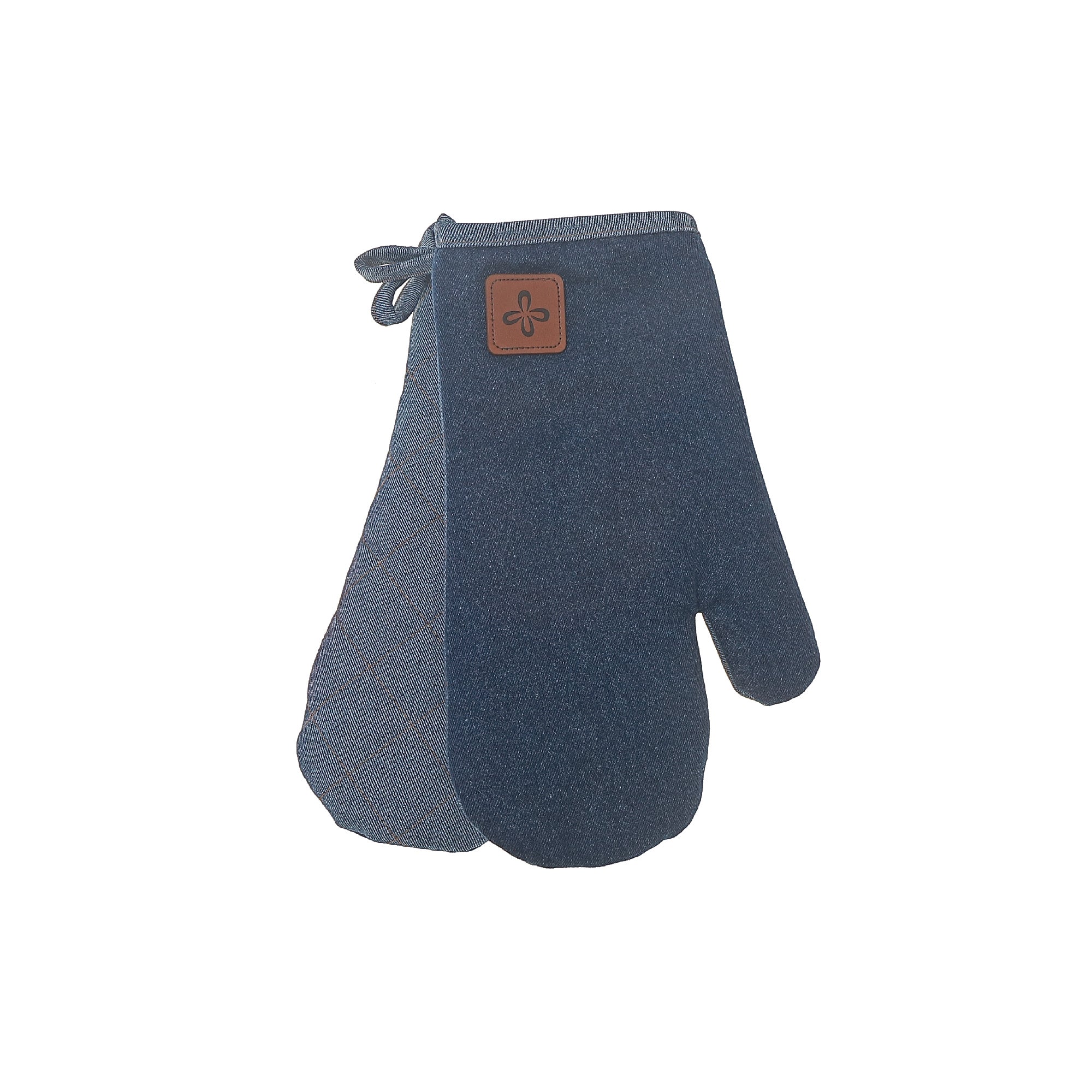 2 Pc Denim Oven Mitt With Leather Badge 13 Inch, Heat Resistant Kitchen Gloves