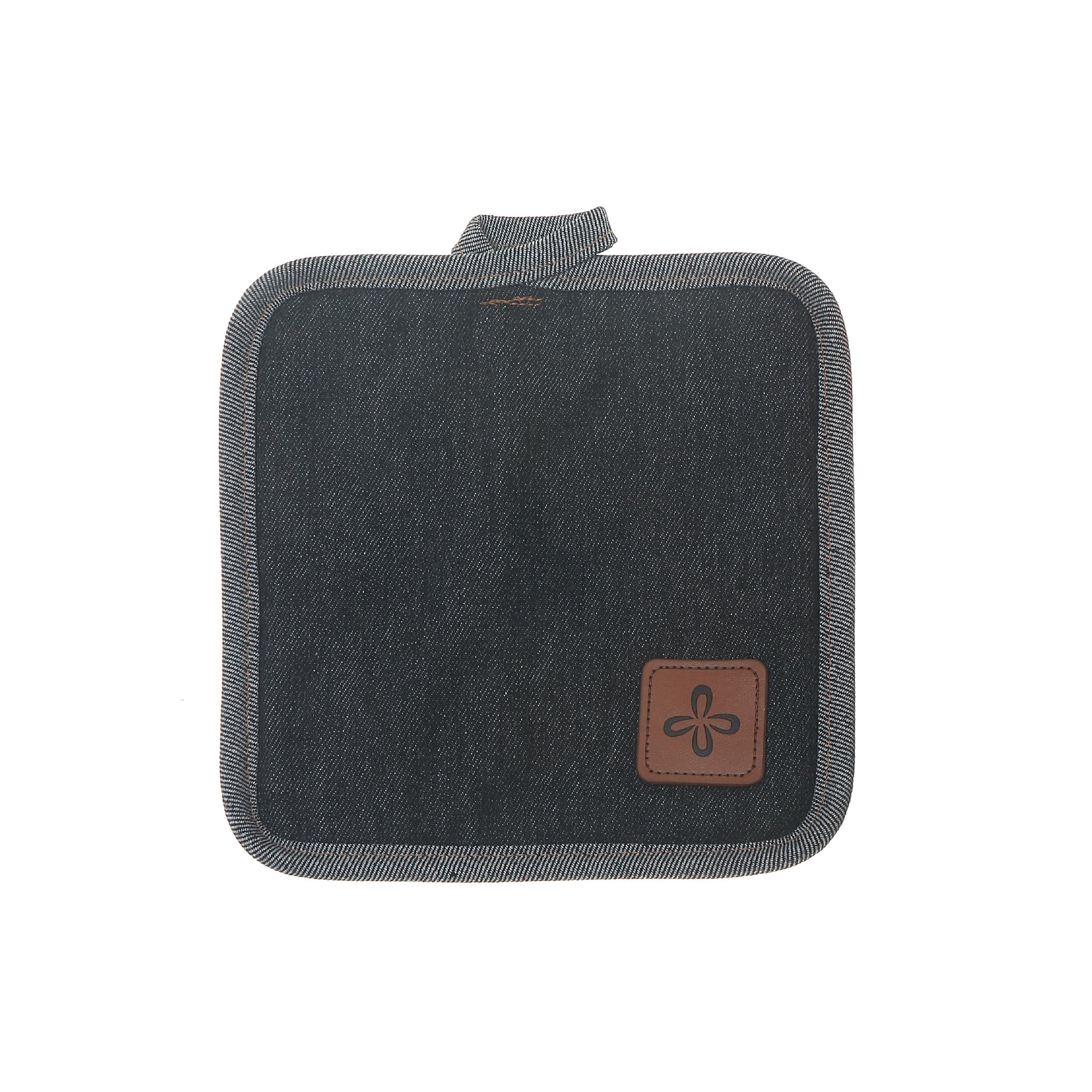 Black Denim Pot Holder With Leather Badge Set Of 4, Kitchen Cooking Accessory