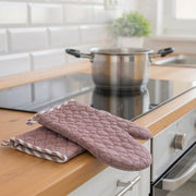 2Pc Wave-Stitched Quilted Oven Mitts – Wine, Set of 2