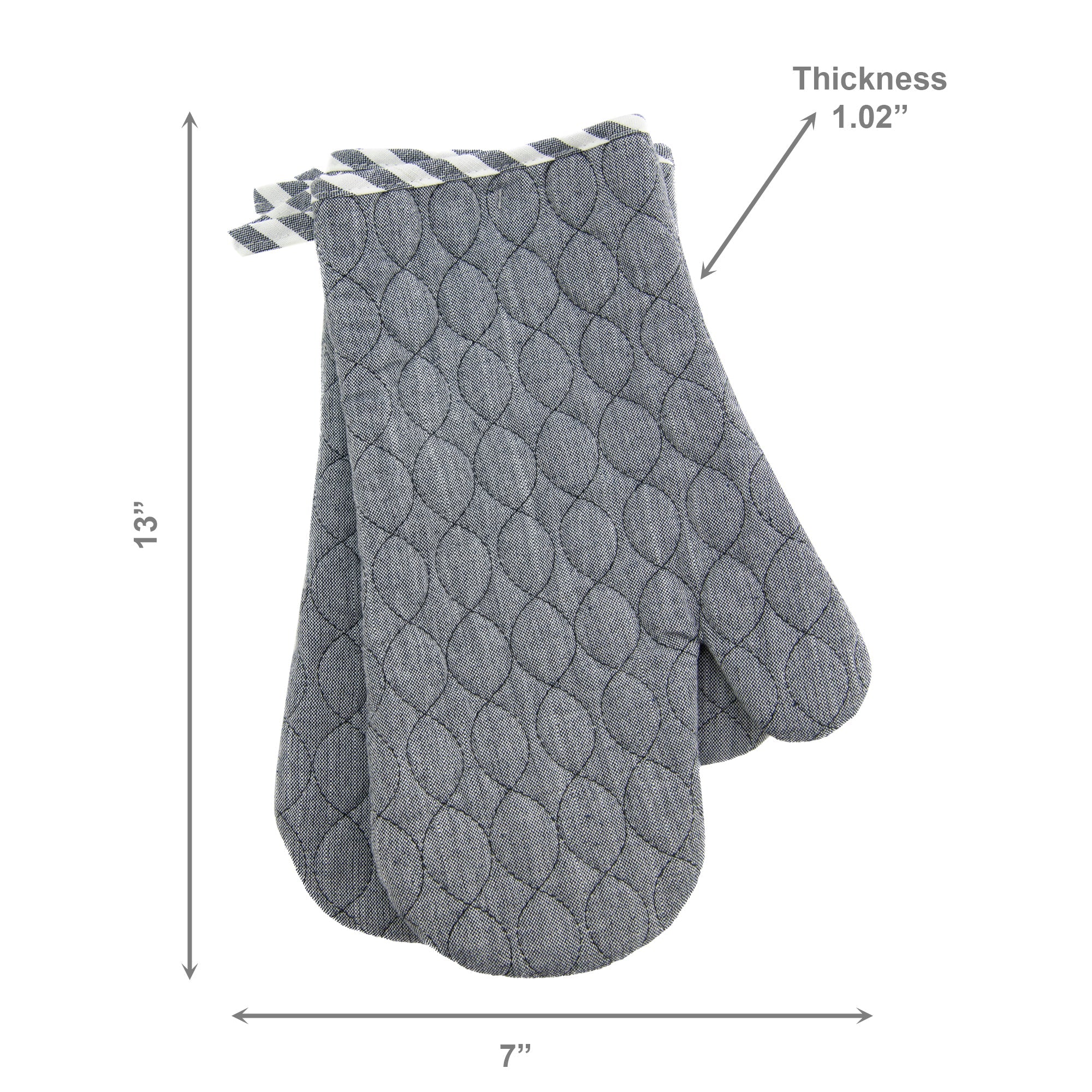 2Pc Wave-Stitched Quilted Oven Mitts – Gray, Set of 2