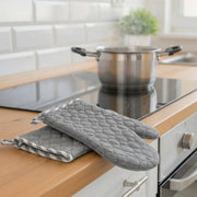 2Pc Wave-Stitched Quilted Oven Mitts – Gray, Set of 2