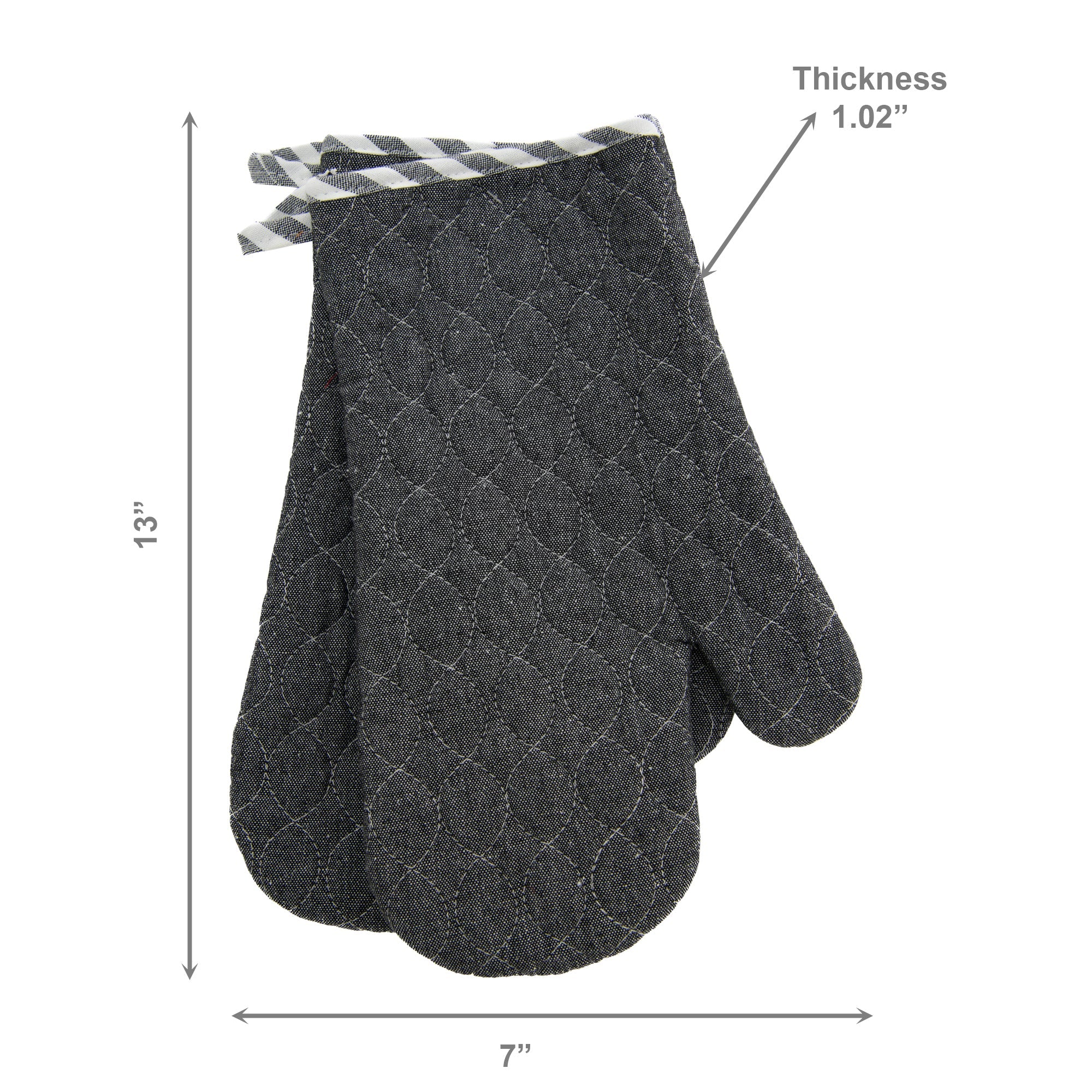 2Pc Wave-Stitched Quilted Oven Mitts – Black, Set of 2