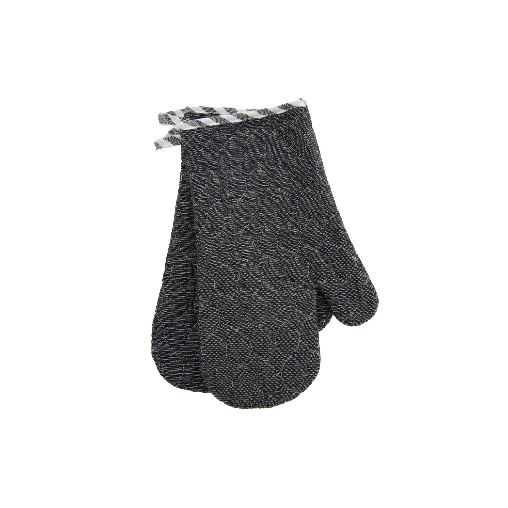 2Pc Wave-Stitched Quilted Oven Mitts – Black, Set of 2