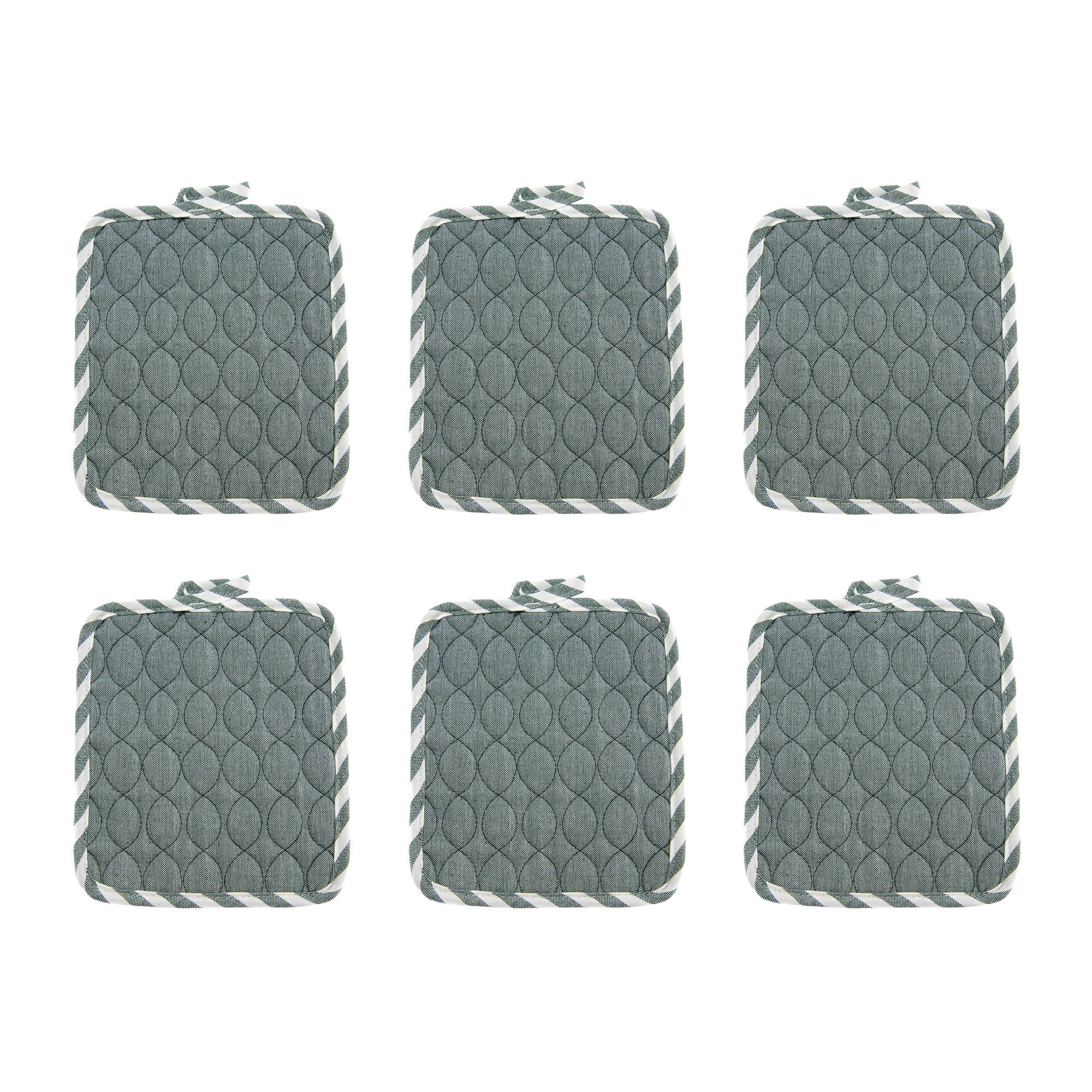 Wave-Stitched Quilted Pot Holder – Sage - Set of 6