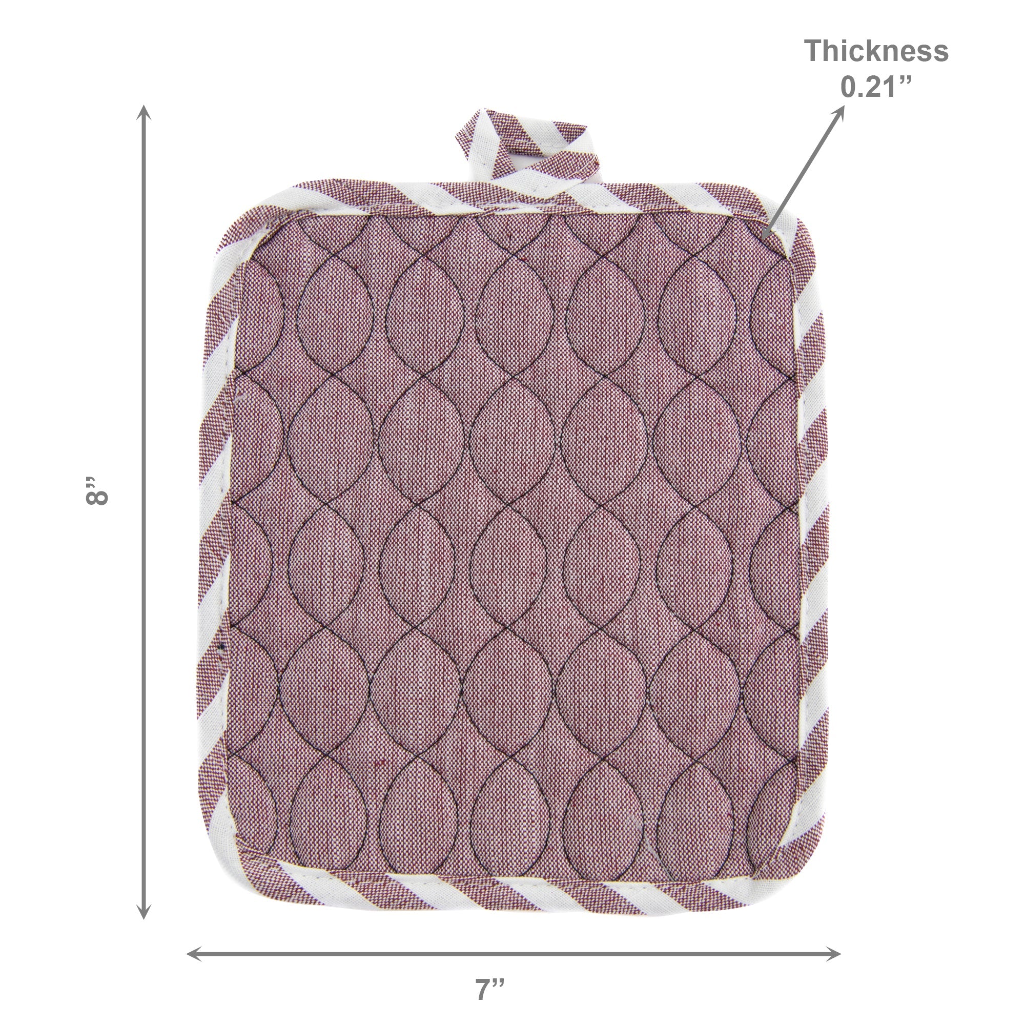 Wave-Stitched Quilted Pot Holder – Wine - Set of 6