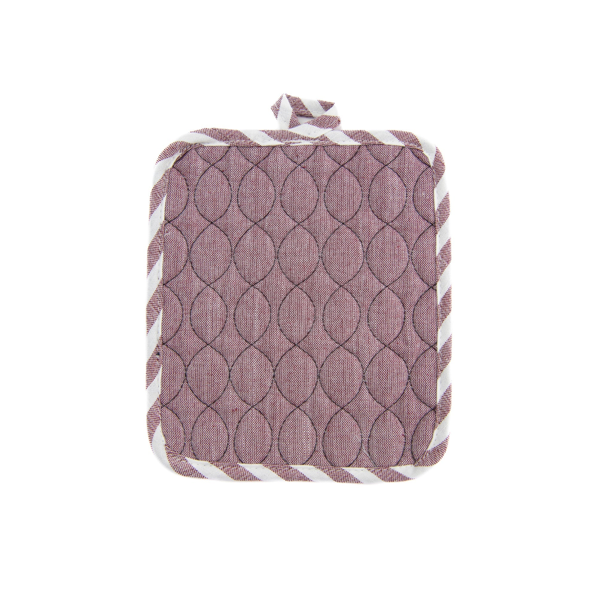 Wave-Stitched Quilted Pot Holder – Wine - Set of 6