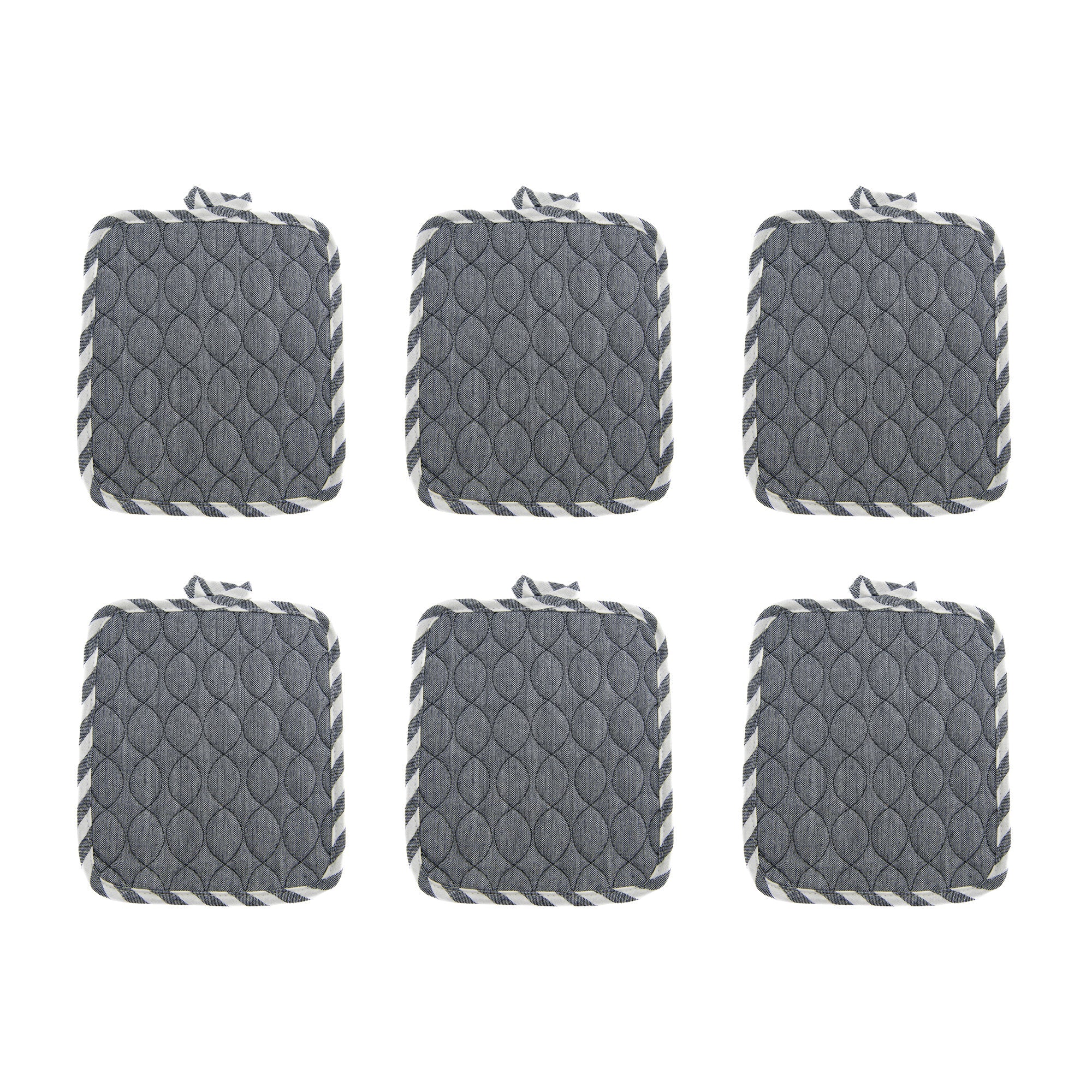 Wave-Stitched Quilted Pot Holder – Gray - Set of 6