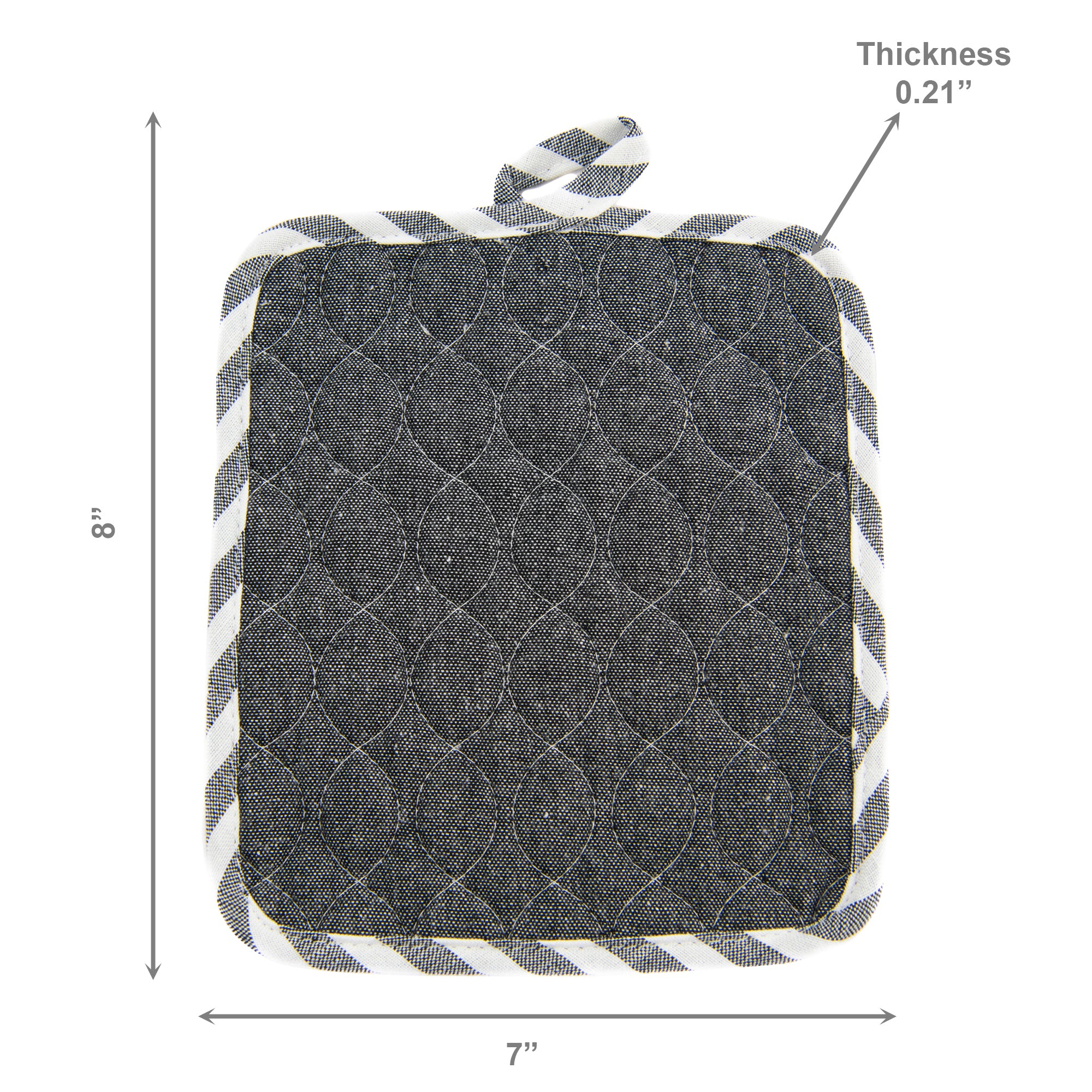 Wave-Stitched Quilted Pot Holder – Black - Set of 6
