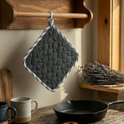 Wave-Stitched Quilted Pot Holder – Black - Set of 6