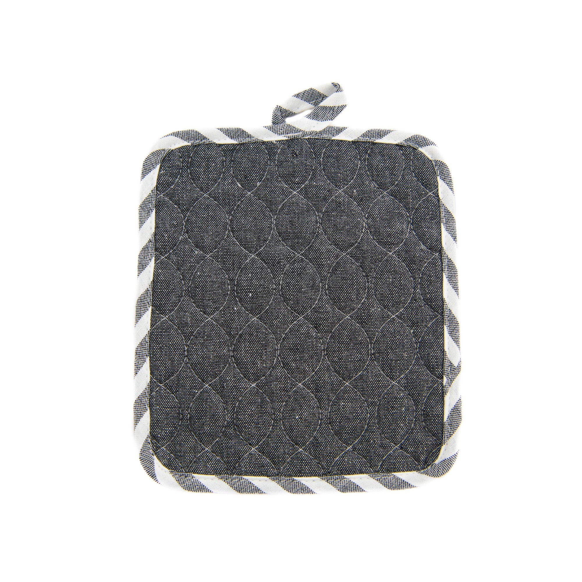 Wave-Stitched Quilted Pot Holder – Black - Set of 6