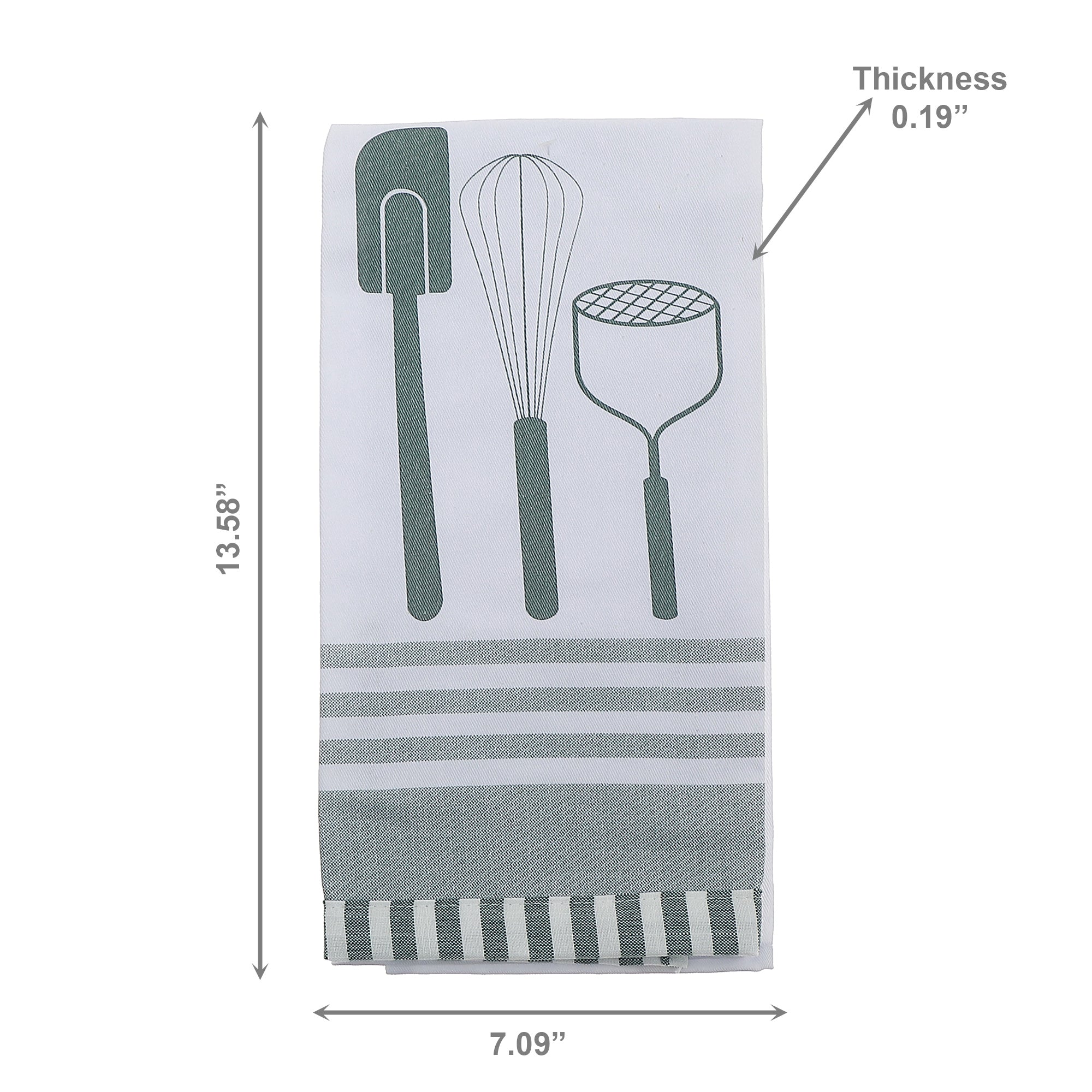 Kitchen Utensil Print Cotton Tea Towel – Sage - Set of 6