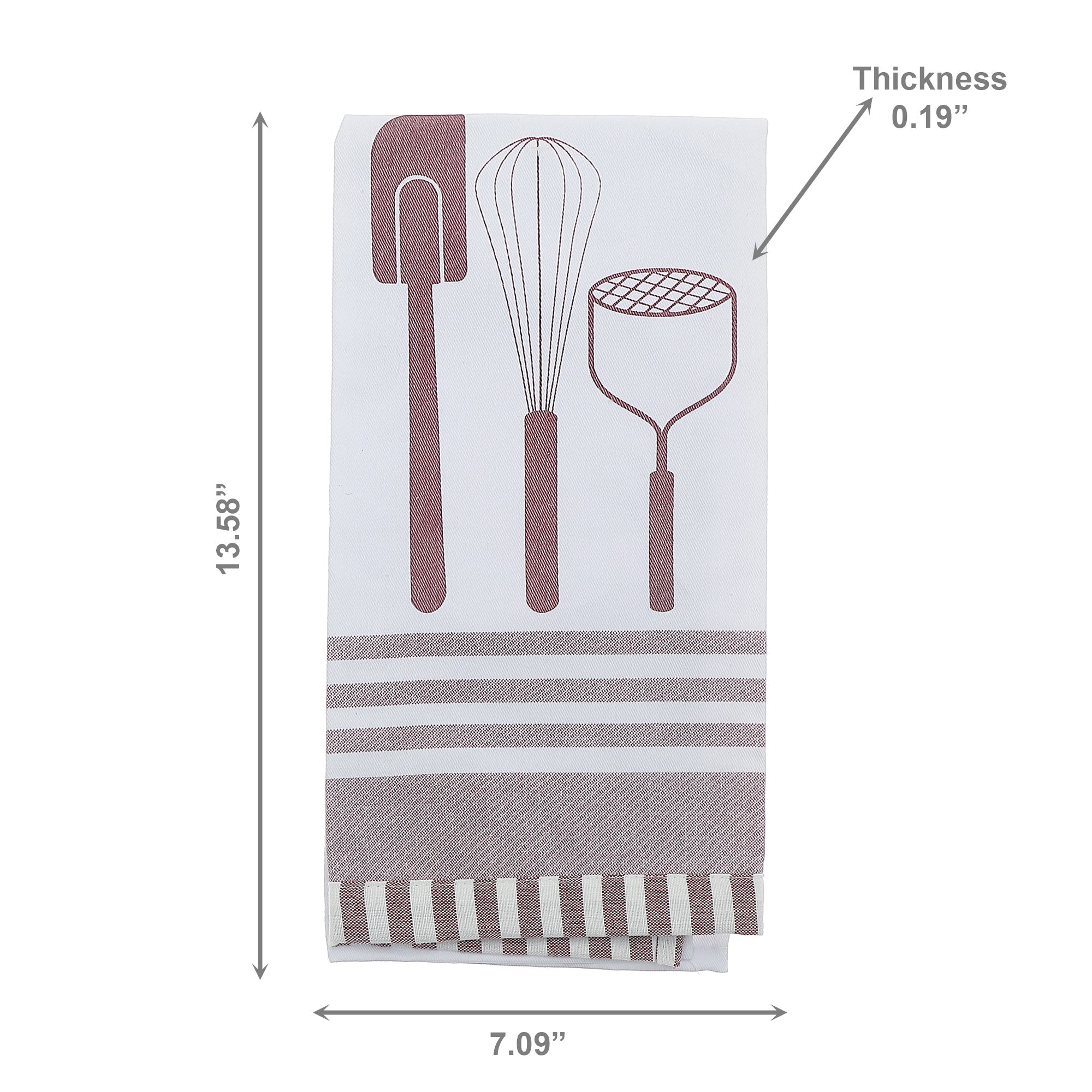 Kitchen Utensil Print Cotton Tea Towel – Wine - Set of 6