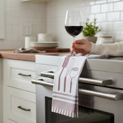 Kitchen Utensil Print Cotton Tea Towel – Wine - Set of 6