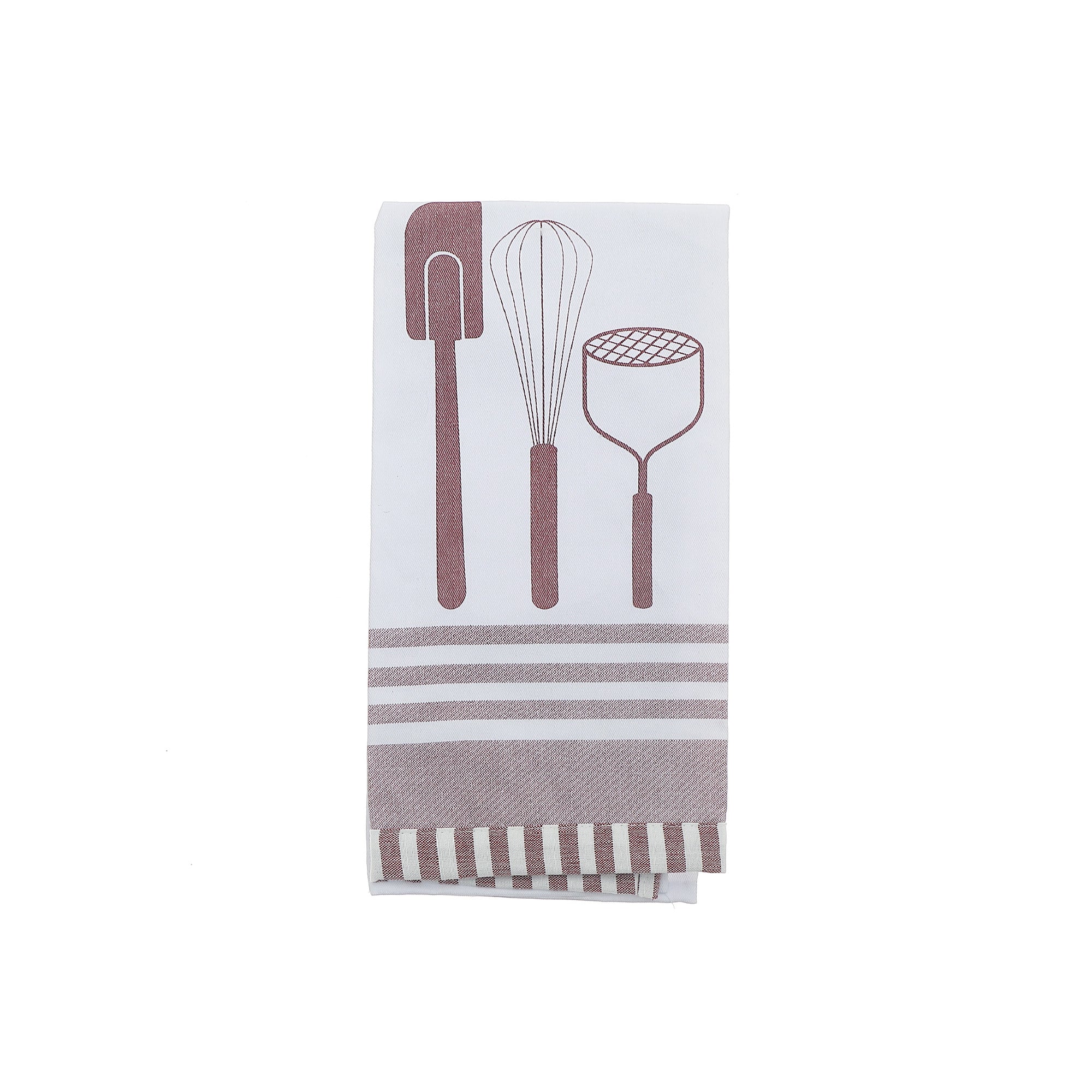 Kitchen Utensil Print Cotton Tea Towel – Wine - Set of 6