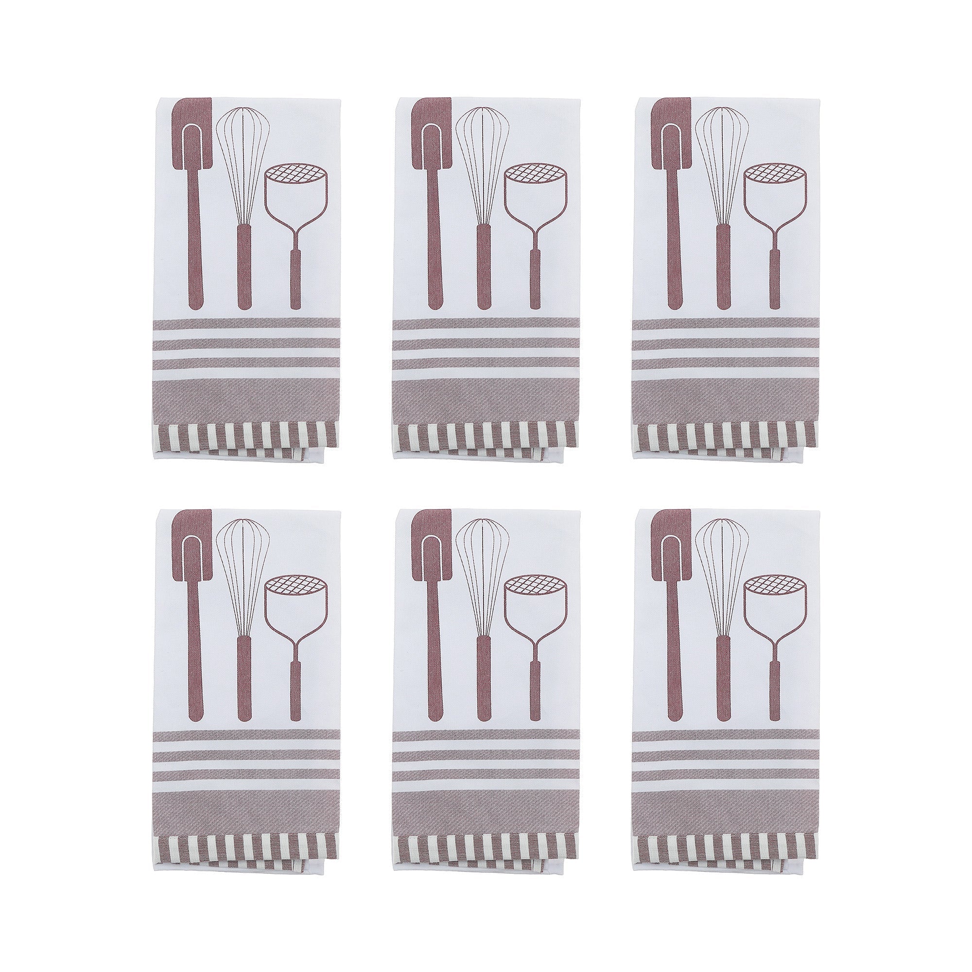 Kitchen Utensil Print Cotton Tea Towel – Wine - Set of 6