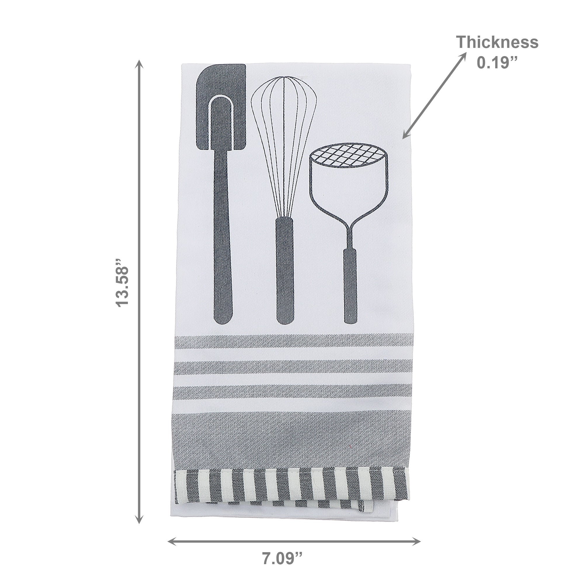 Kitchen Utensil Print Cotton Tea Towel – Gray - Set of 6