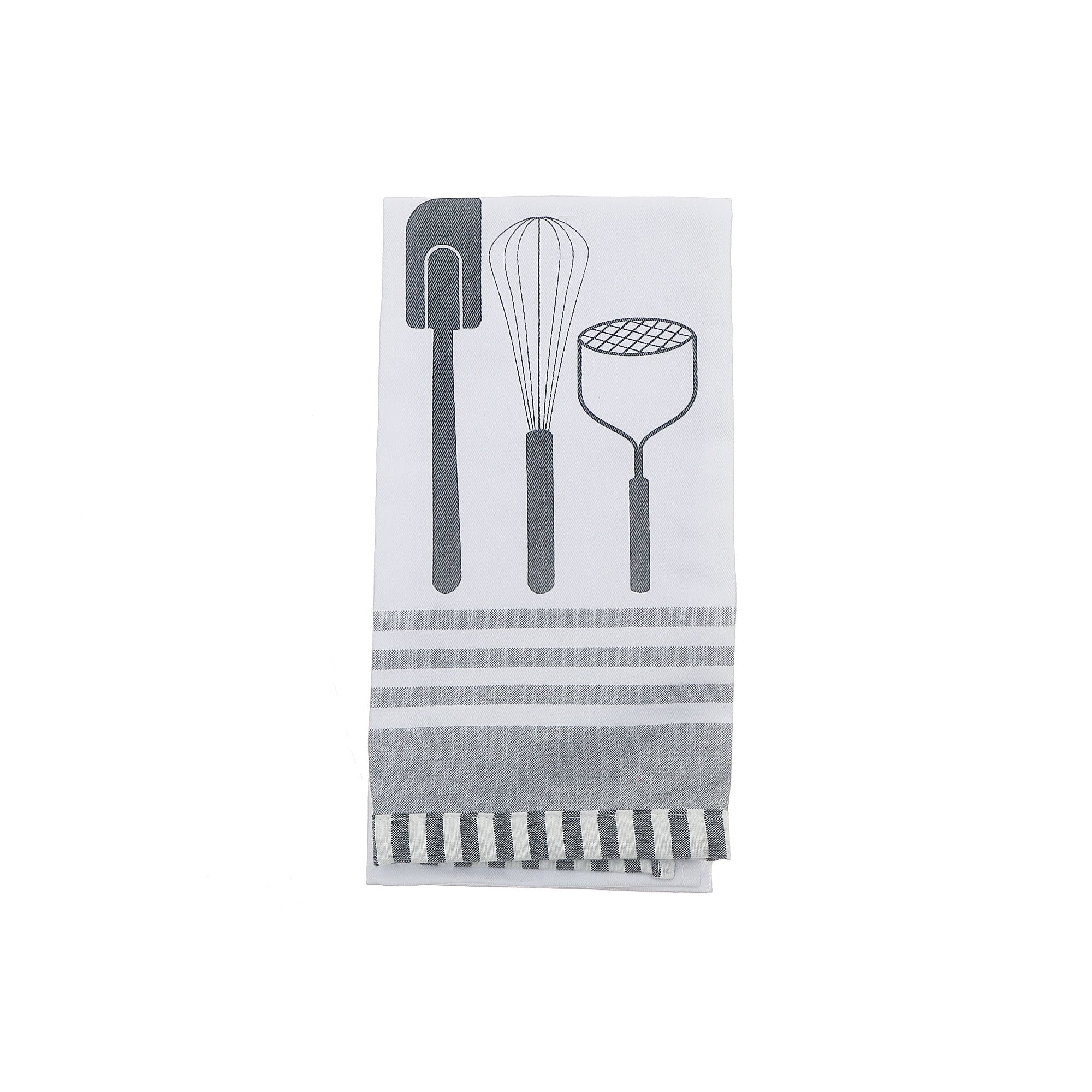 Kitchen Utensil Print Cotton Tea Towel – Gray - Set of 6