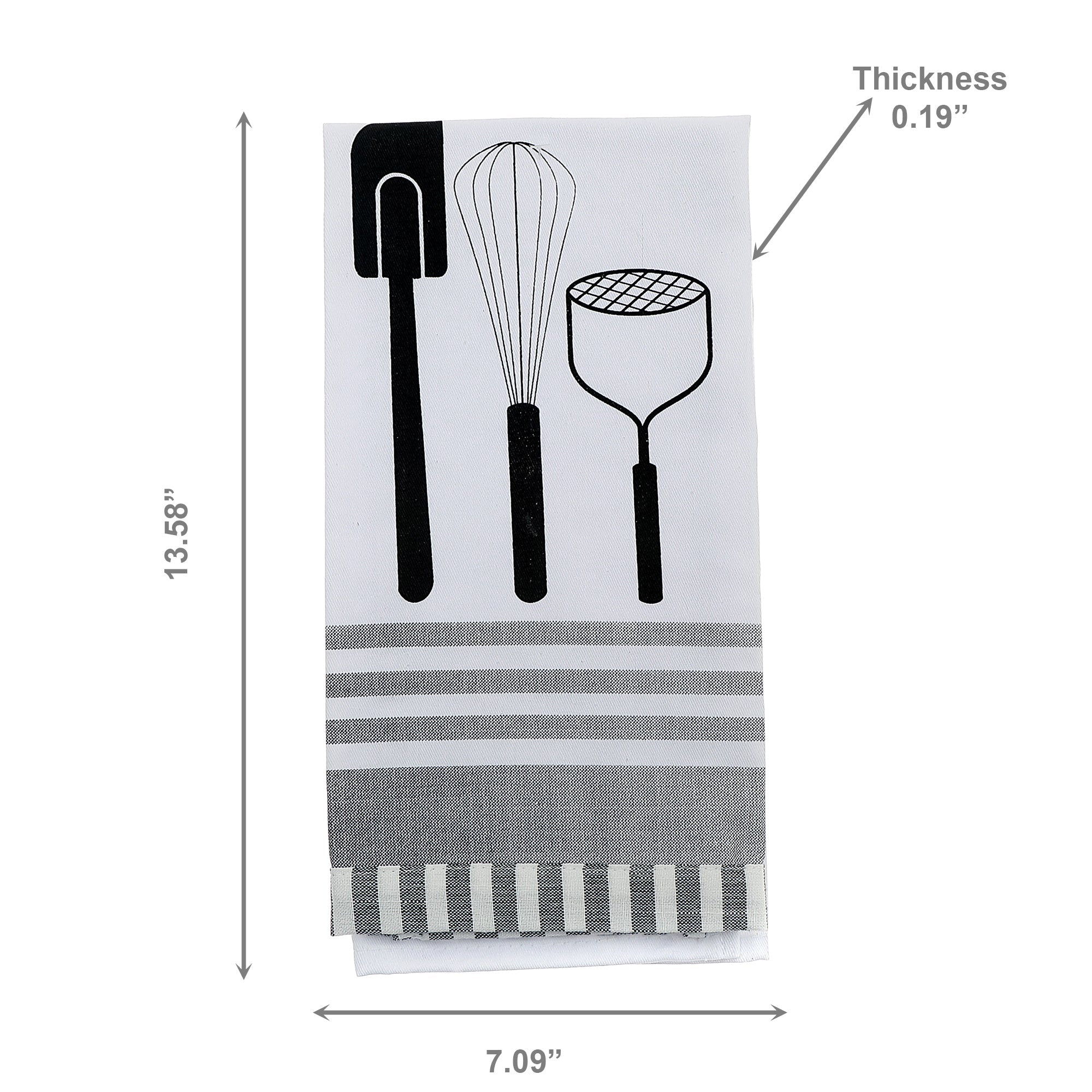 Kitchen Utensil Print Cotton Tea Towel – Black - Set of 6