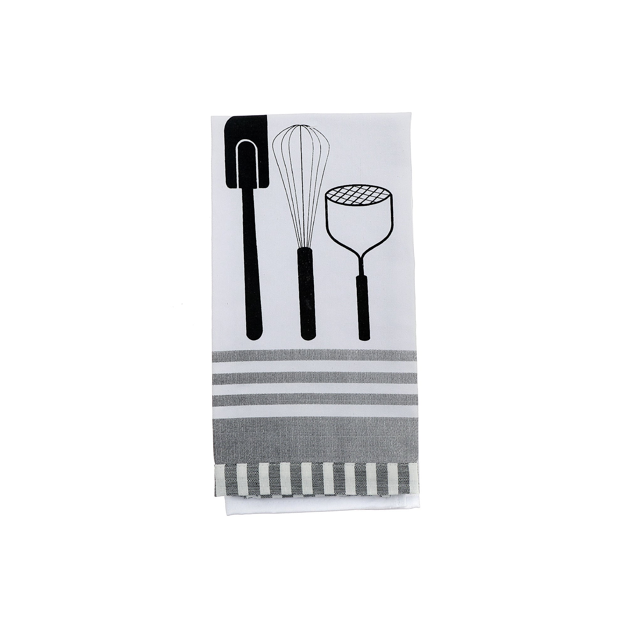 Kitchen Utensil Print Cotton Tea Towel – Black - Set of 6
