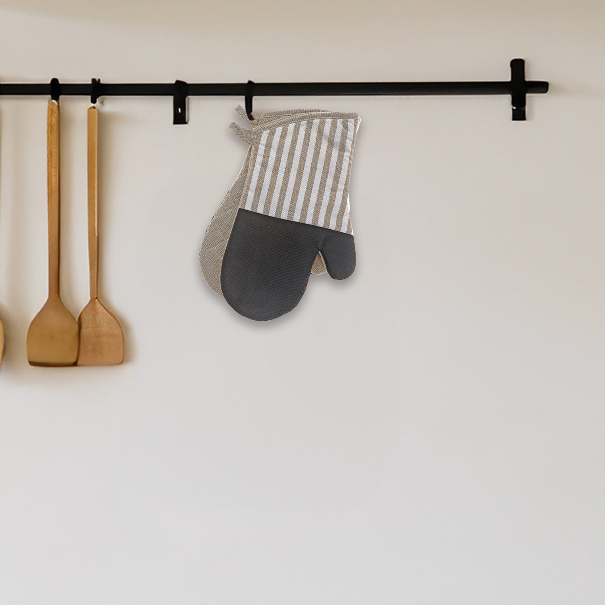 Stripe and Neoprene 2 Piece Oven Mitt, Heat Resistant Kitchen Gloves, Cooking Protection