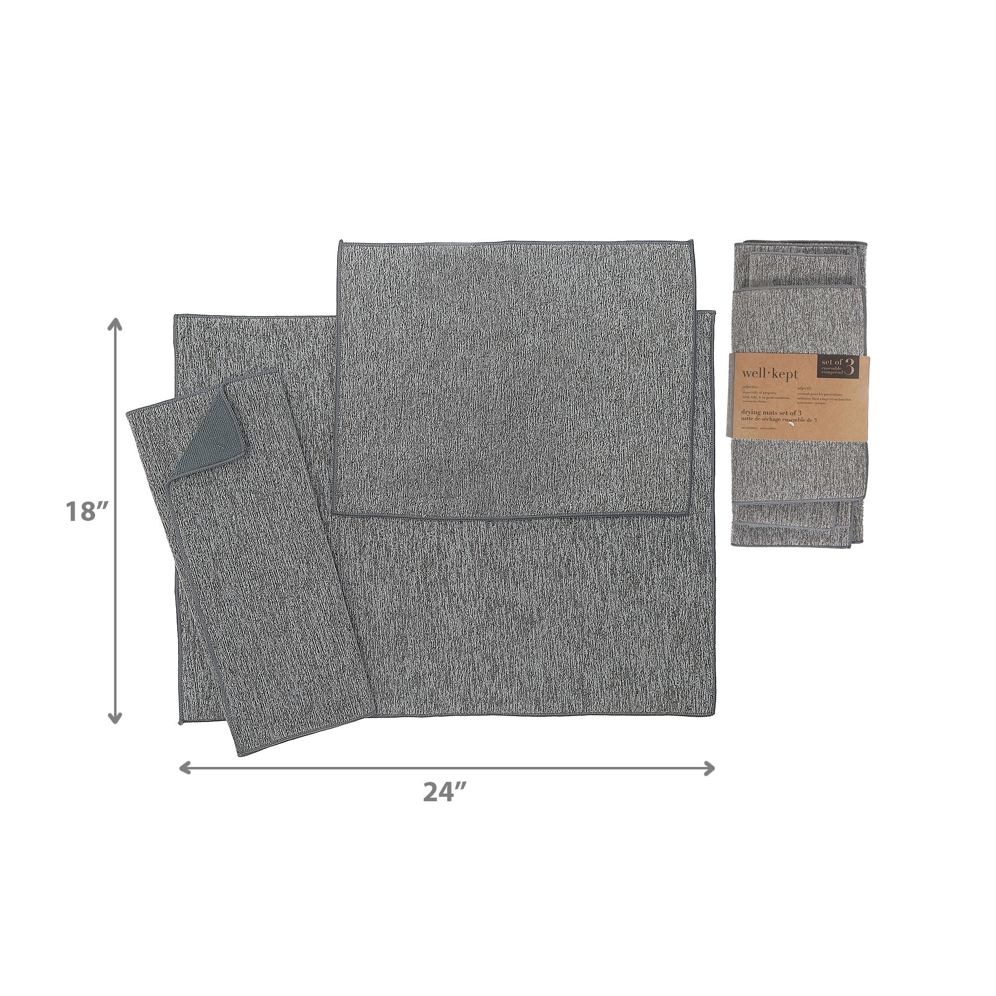 3 Pack Plain Solid Microfibre Dish Drying Mat, Absorbent Kitchen Counter Mat