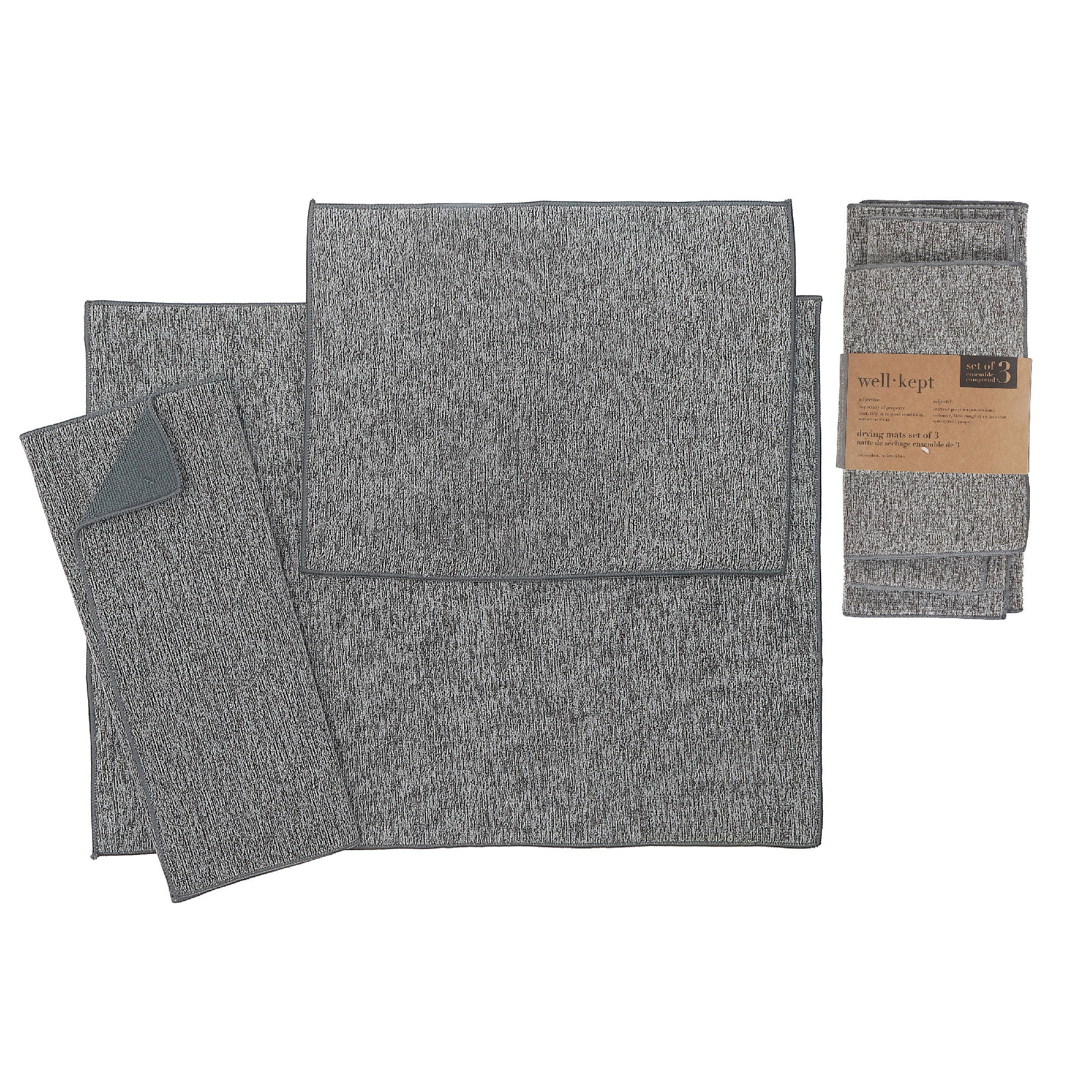 3 Pack Plain Solid Microfibre Dish Drying Mat, Absorbent Kitchen Counter Mat