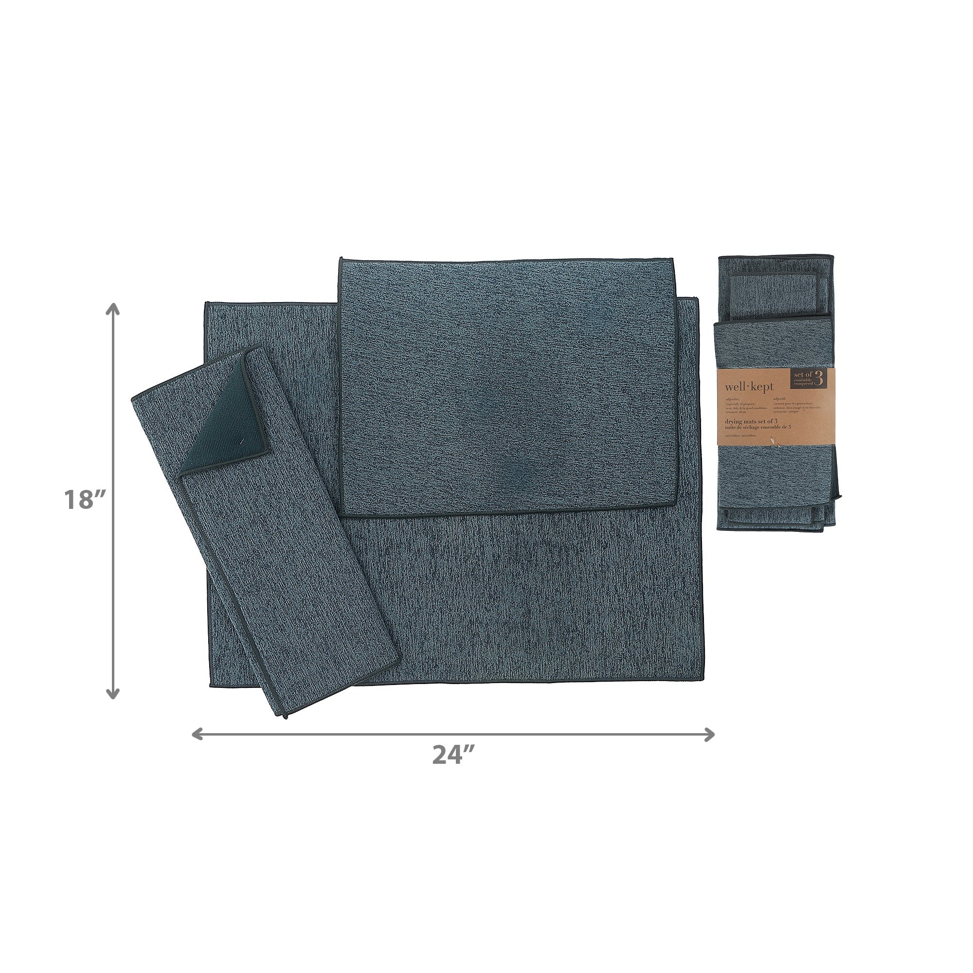 3 Pack Plain Solid Microfibre Dish Drying Mat, Absorbent Kitchen Counter Mat